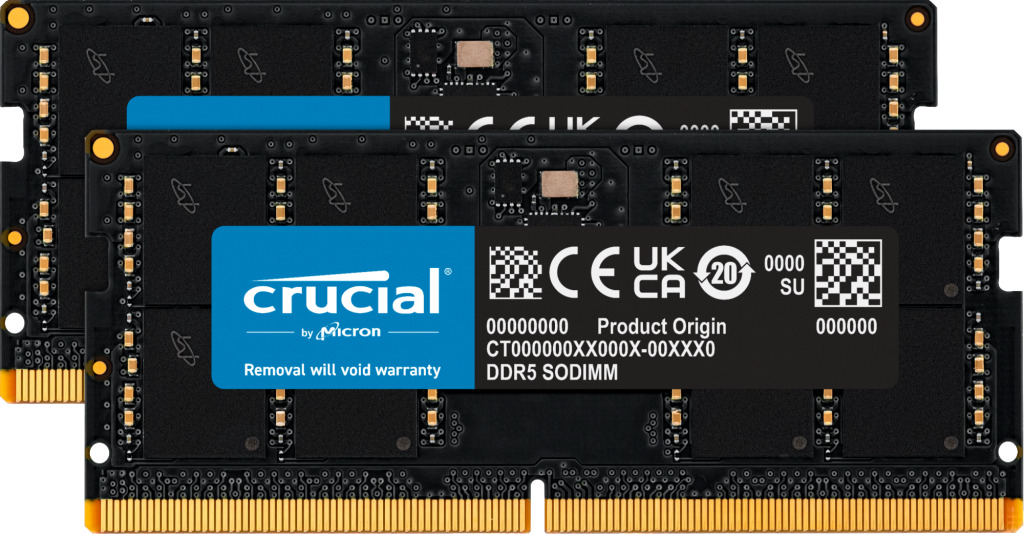 Crucial 96GB Kit (2x48GB) DDR5-5600 SODIMM On-die ECC CT2K48G56C46S5 Memory