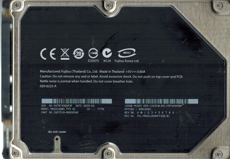 Fujitsu MHZ2120BH 120GB P/N: CA07018-B68300AP DATE: 2009 03