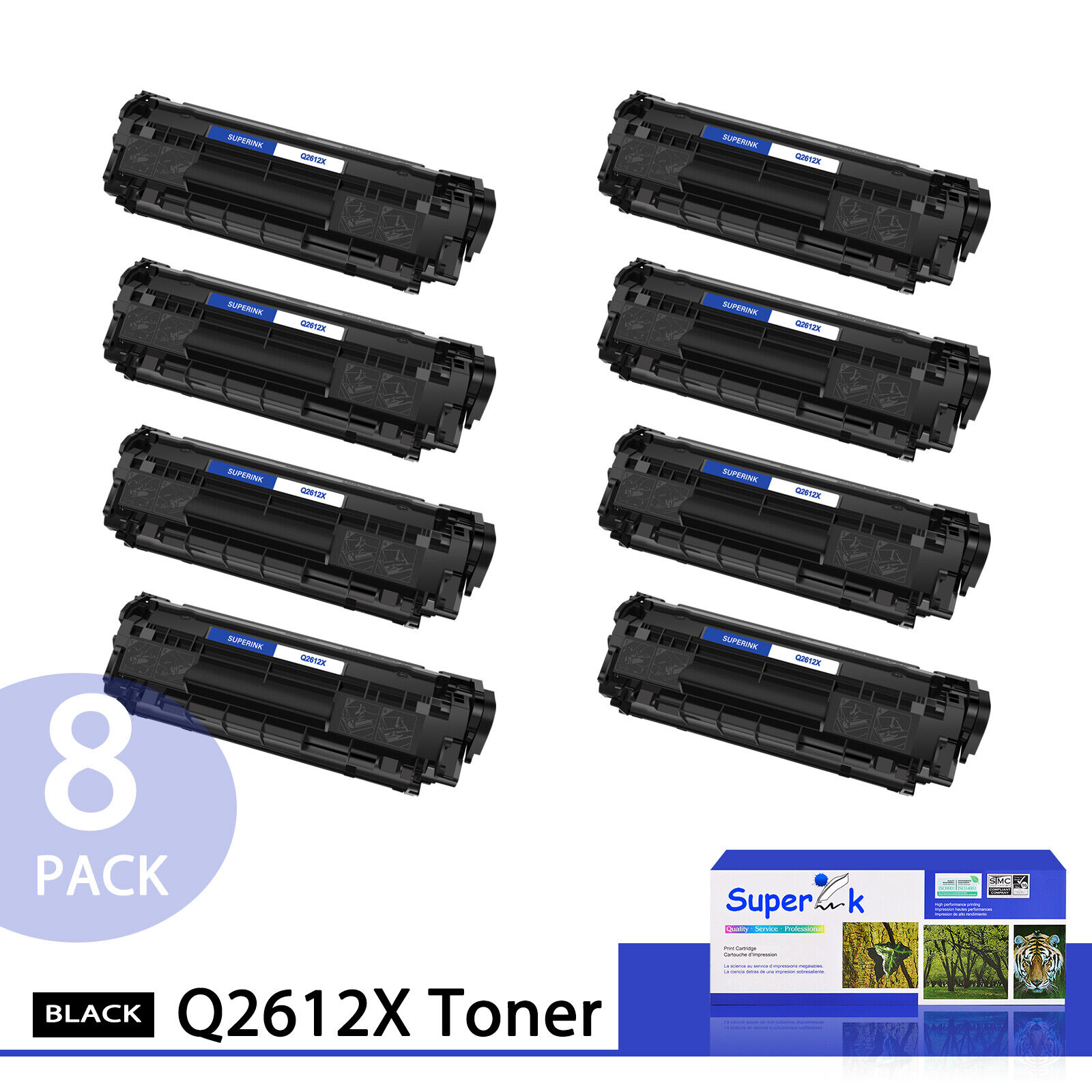 8PK Q2612X 12X Toner Cartridge BLK For HP LaserJet 1010 1012 1015 1018 1020 1022