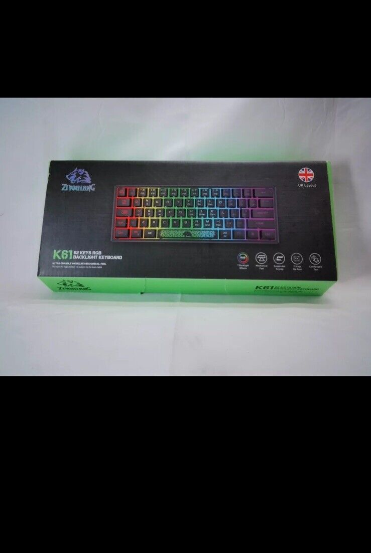 60% Mini 62 Keys UK Layout Gaming Keyboard RGB Backlight Wired For PC/PS4/Laptop