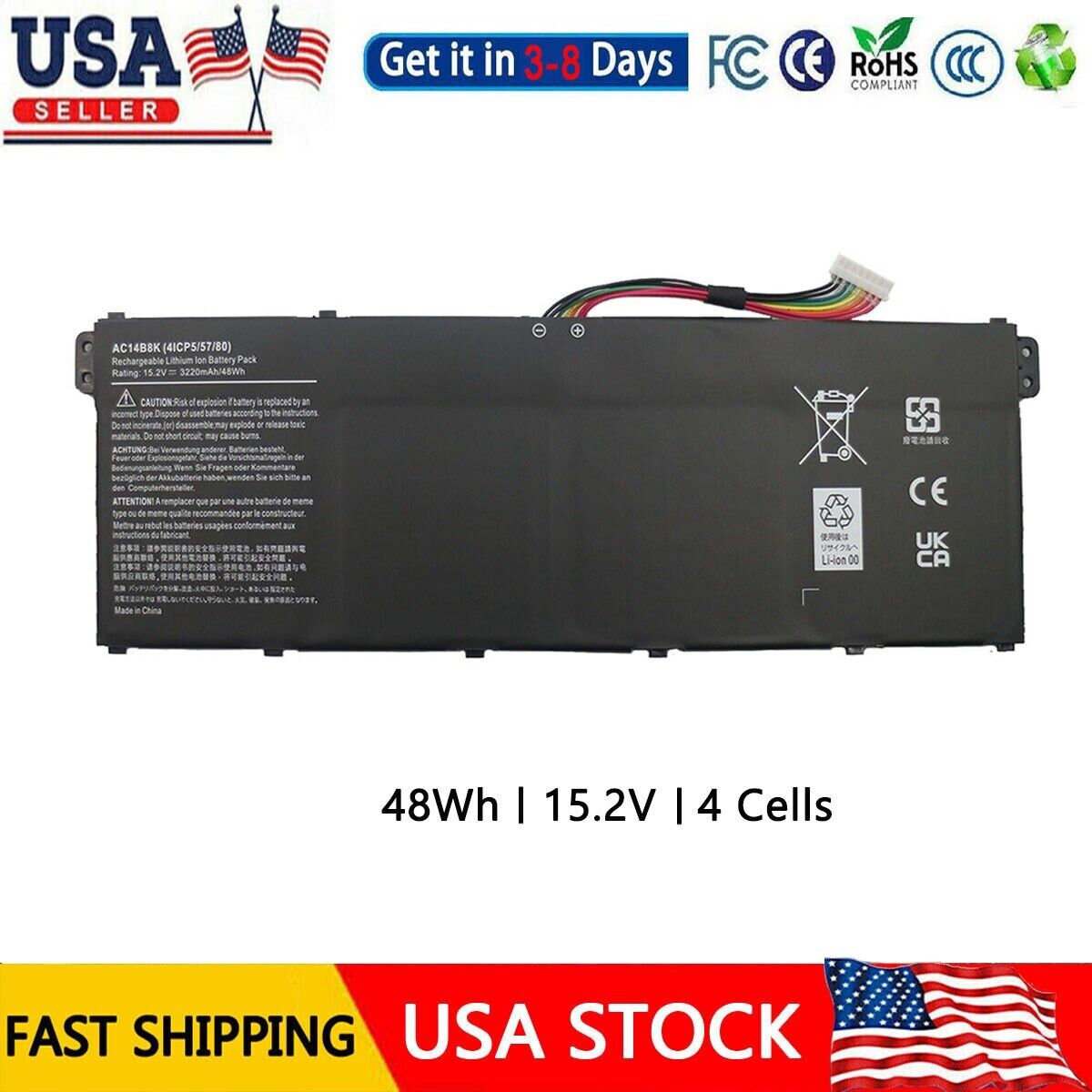 AC14B8K Battery For Acer Chromebook CB3-111 CB5-571 AspireV3-371 AC14B3K 48Wh