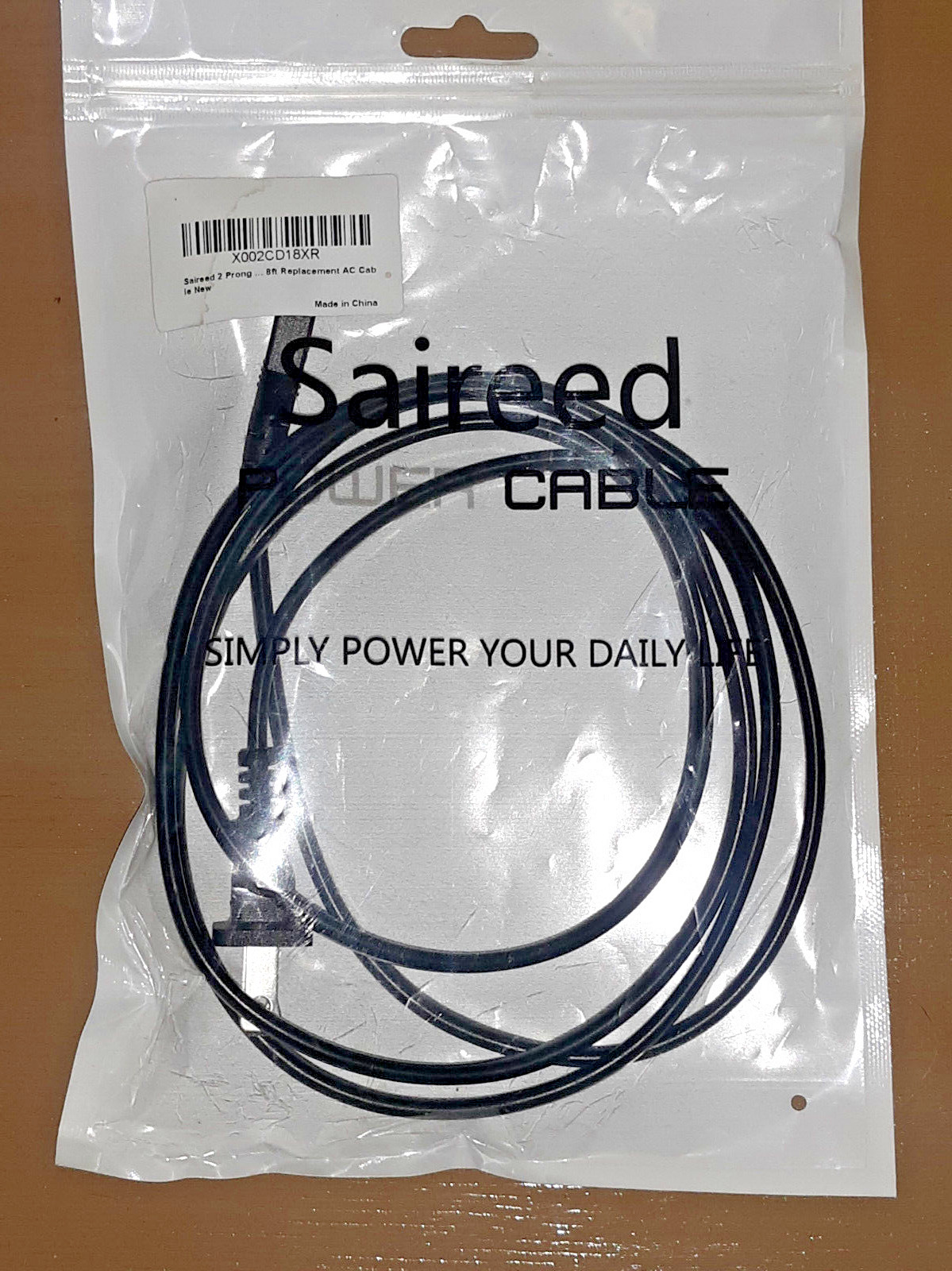 SAIREED AC CABLE REPLACEMENT CORD 8FT 2 PRONG POWER CORD