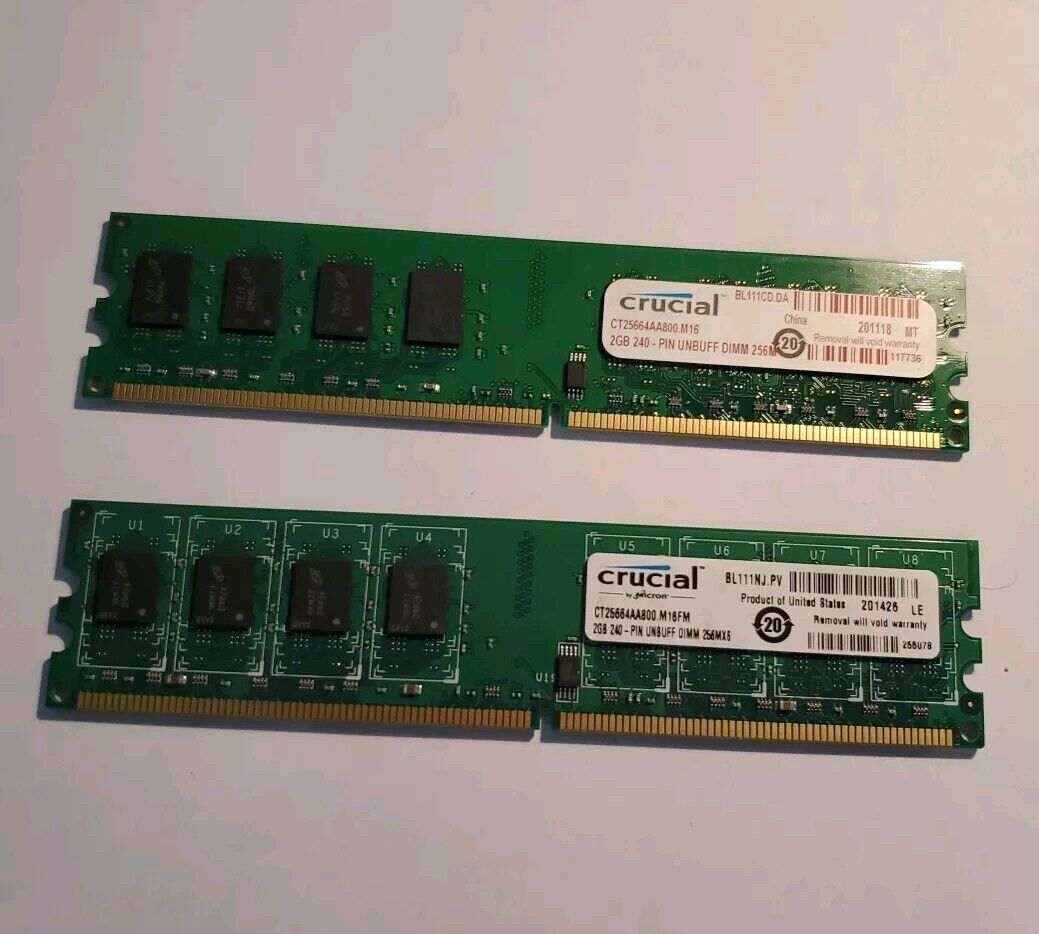 Crucial 2GB DDR2 CT25664AA800.M16FM DDR2-800MHz Desktop Memory RAM (2 Sticks)