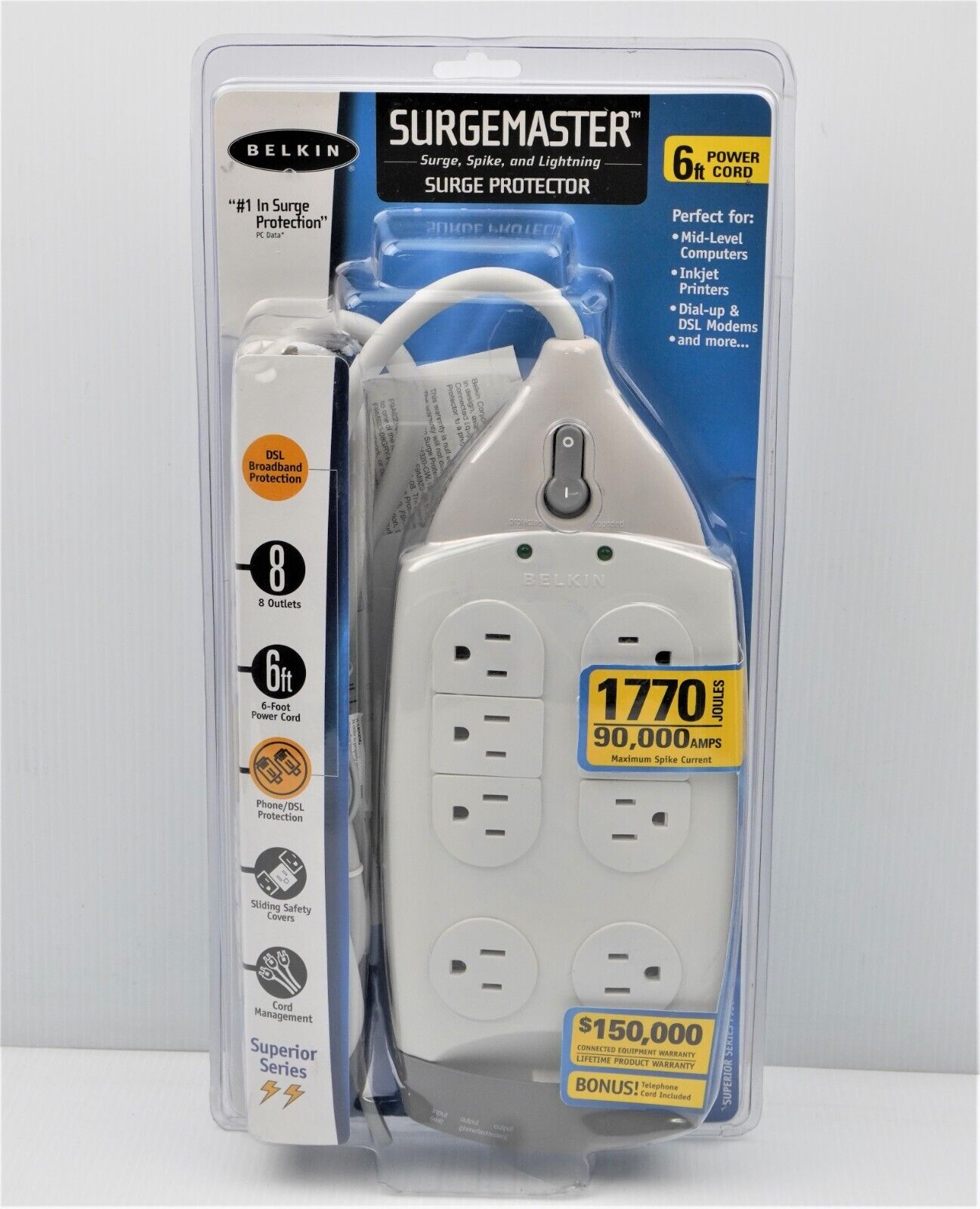 Belkin |  F9S820-06 | Surgemaster 6ft Power Cord  - 8 Outlet