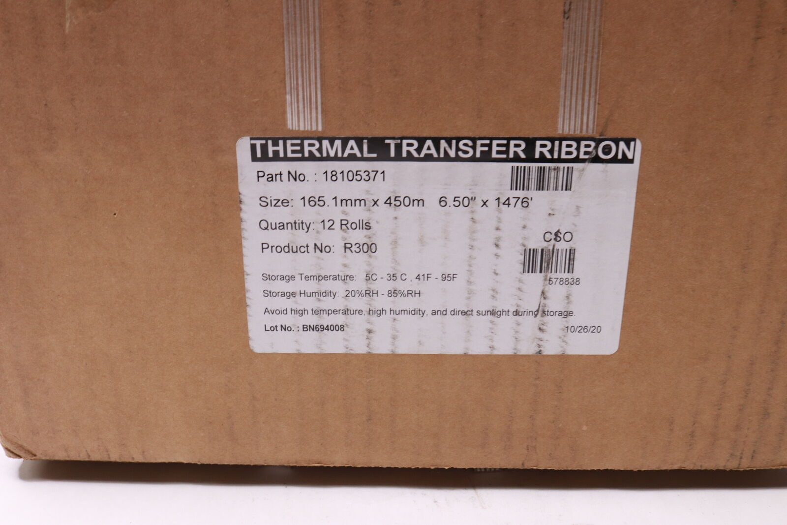 (12-Pk) Thermal Transfer Ribbon 165.1mm x 450m 18105371