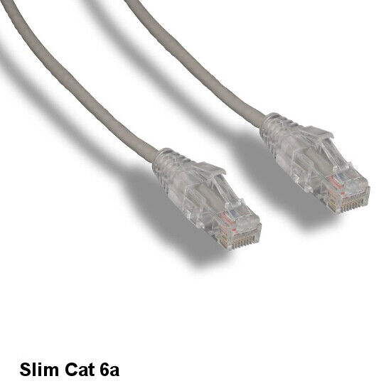 KNTK Gray 3ft Slim Cat6a UTP Patch Cable 28AWG Ethernet RJ45 Network Snagless