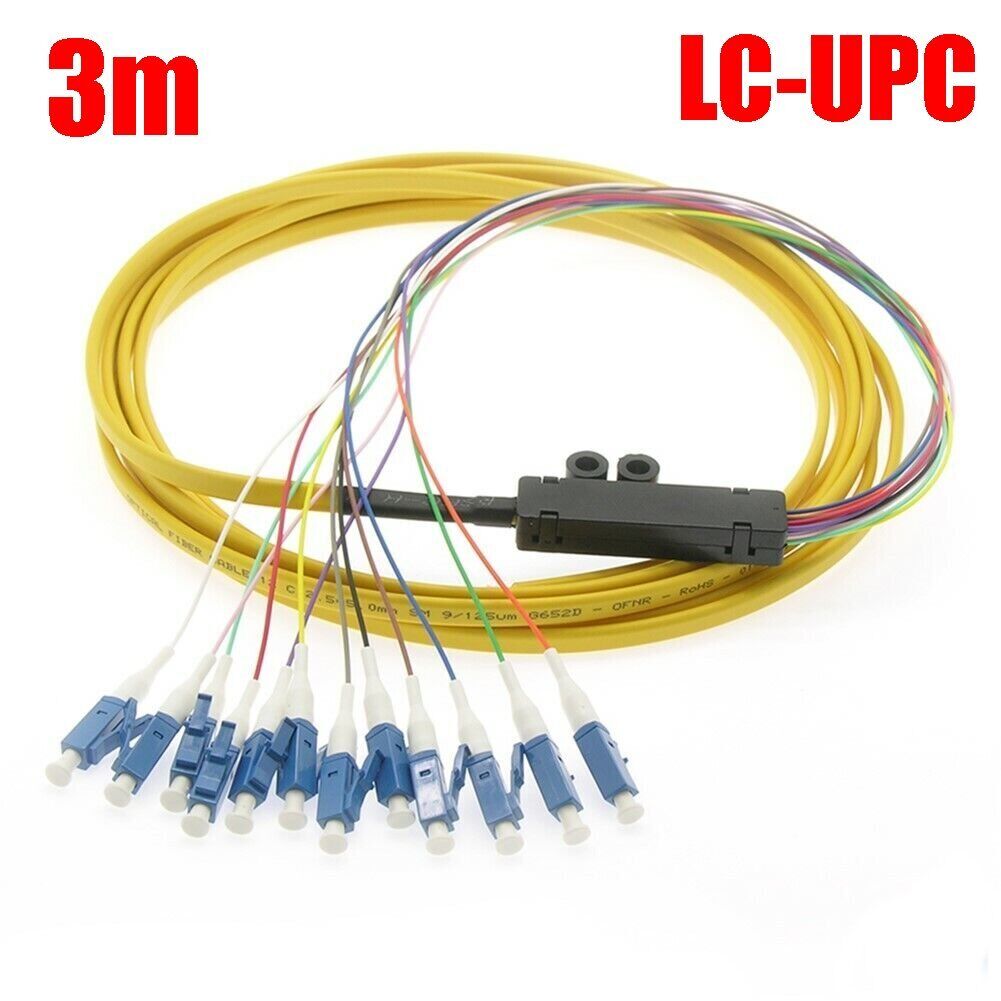 3m Meter 12 Fiber LC UPC Flat Fiber Optical SingleMode 9/12 Cable Ribbon Pigtail