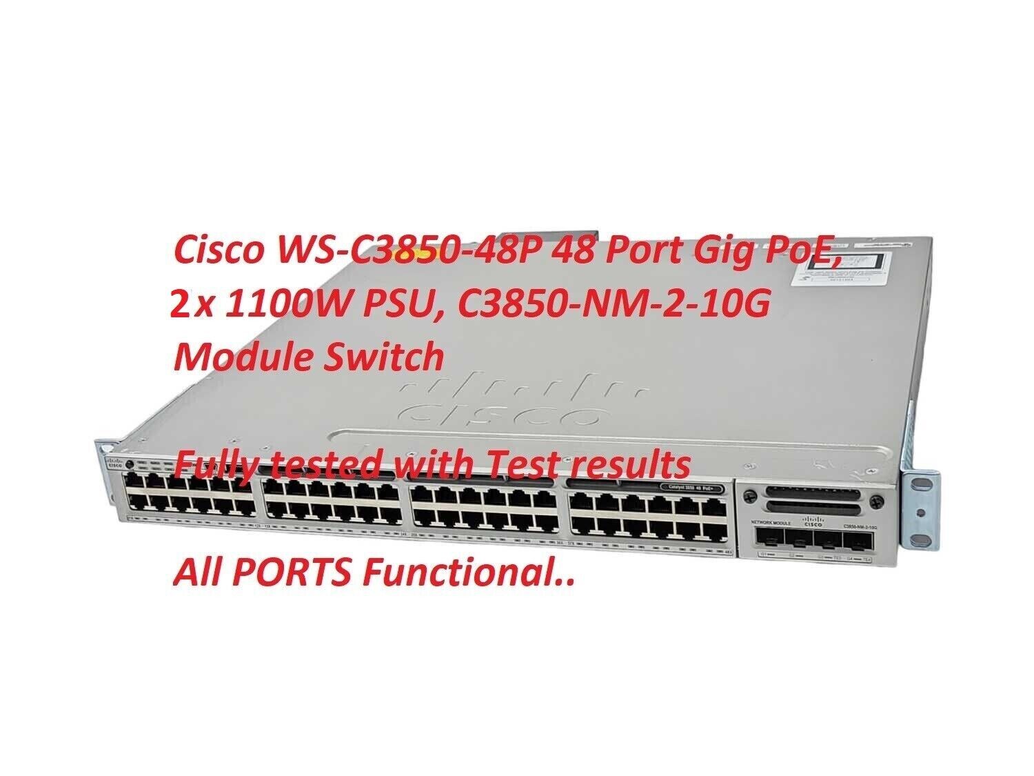 CISCO WS-C3850-48P-L 48 Port Gig PoE+ 2x 1100W PSU, C3850-NM-2-10G Module Reset