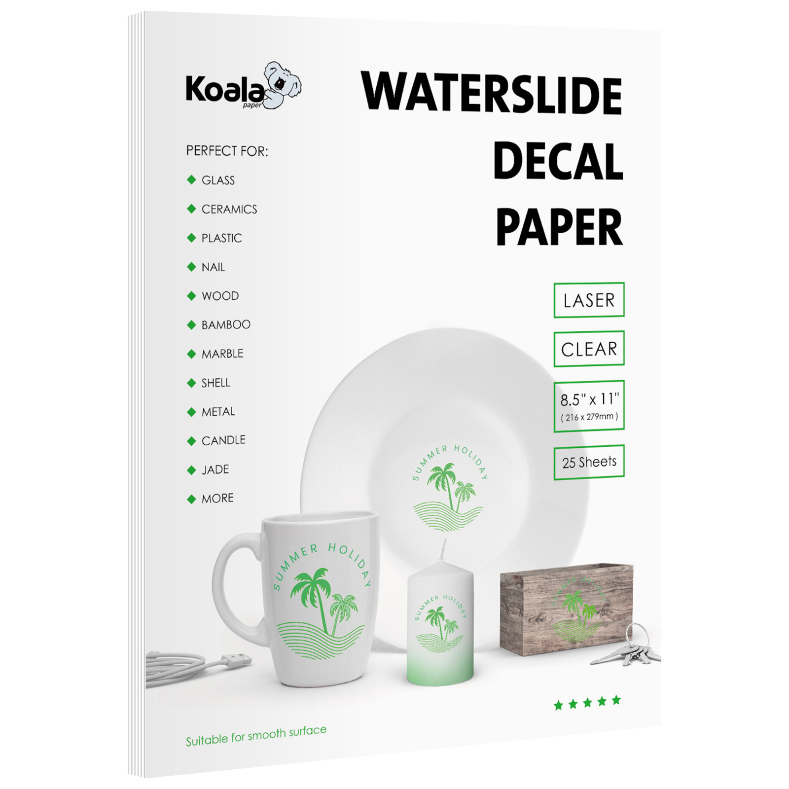 Koala Premium CLEAR Waterslide Decal Paper LASER 25 Sheets Water Slide Transfer