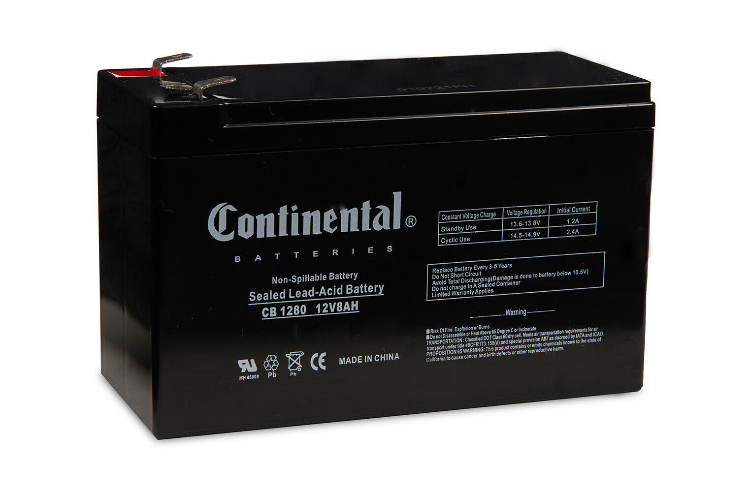 Continental Battery CB1280 F2 12 Volt 8 Amp Hour Battery With F2 Terminal