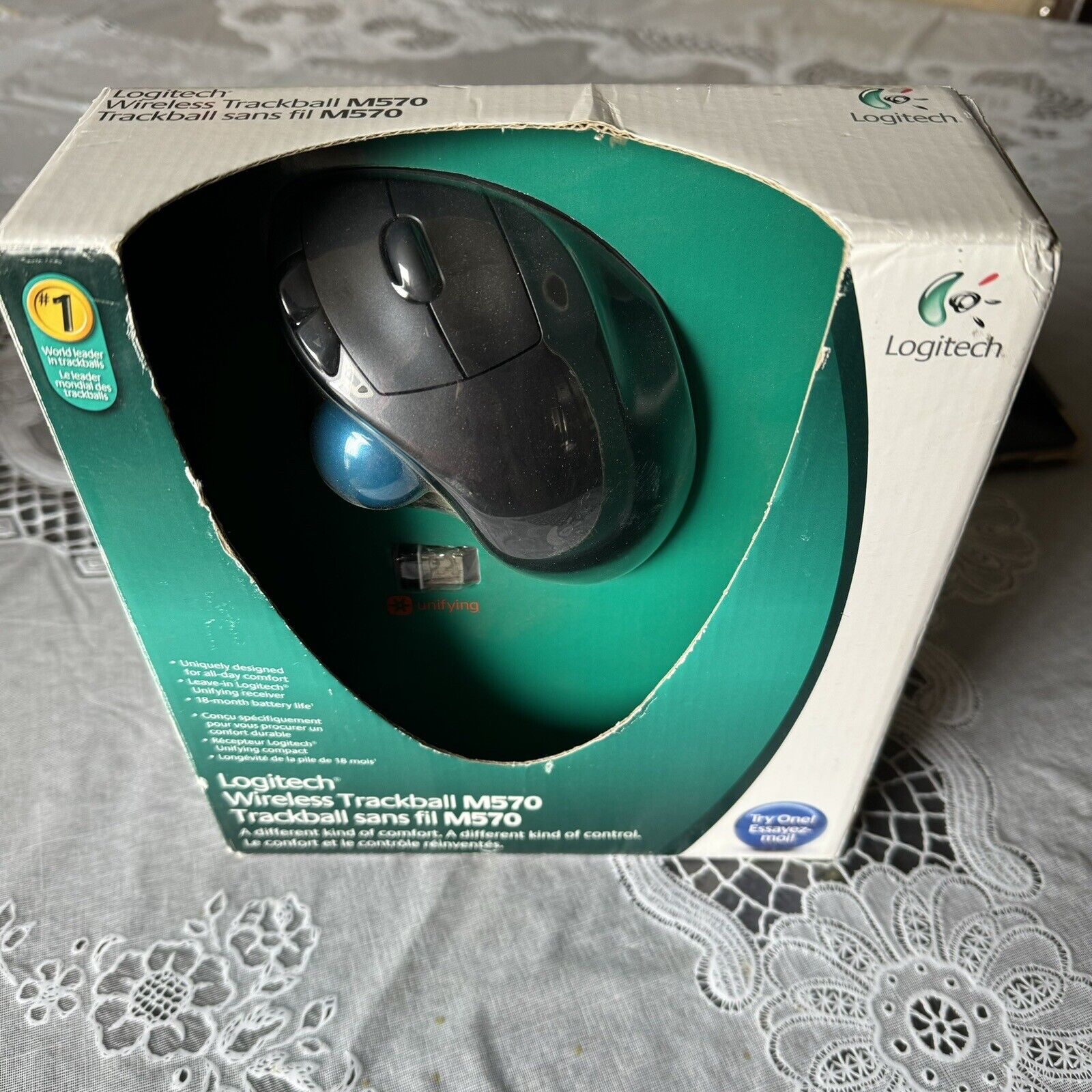 Logitech M570 Wireless Trackball Mouse –Ergonomic Design for Right-Hand - Unused