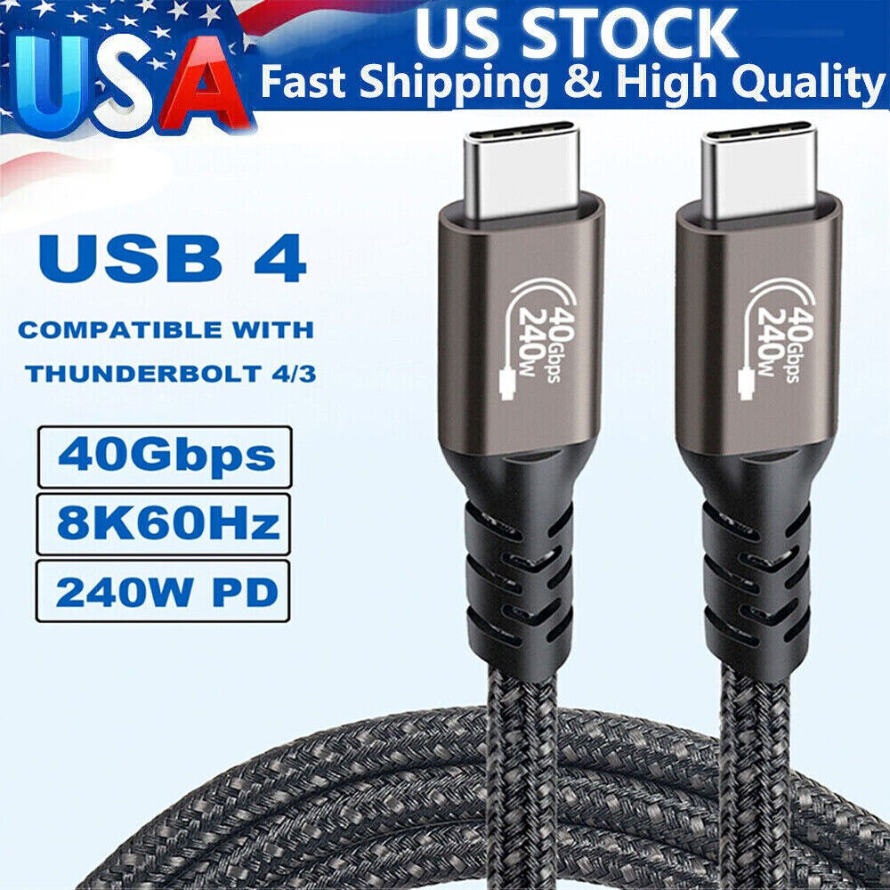 4 USB C Thunderbolt Cable Charger Data 40Gbps PD 240W Single 8K/Dual 4K Display