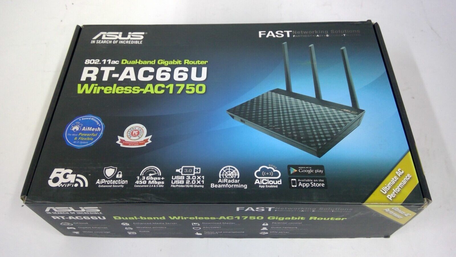 ASUS RT-AC66U B1 Black Dual Band AC1750 Gigabit Wireless Wi-Fi Router W/Box