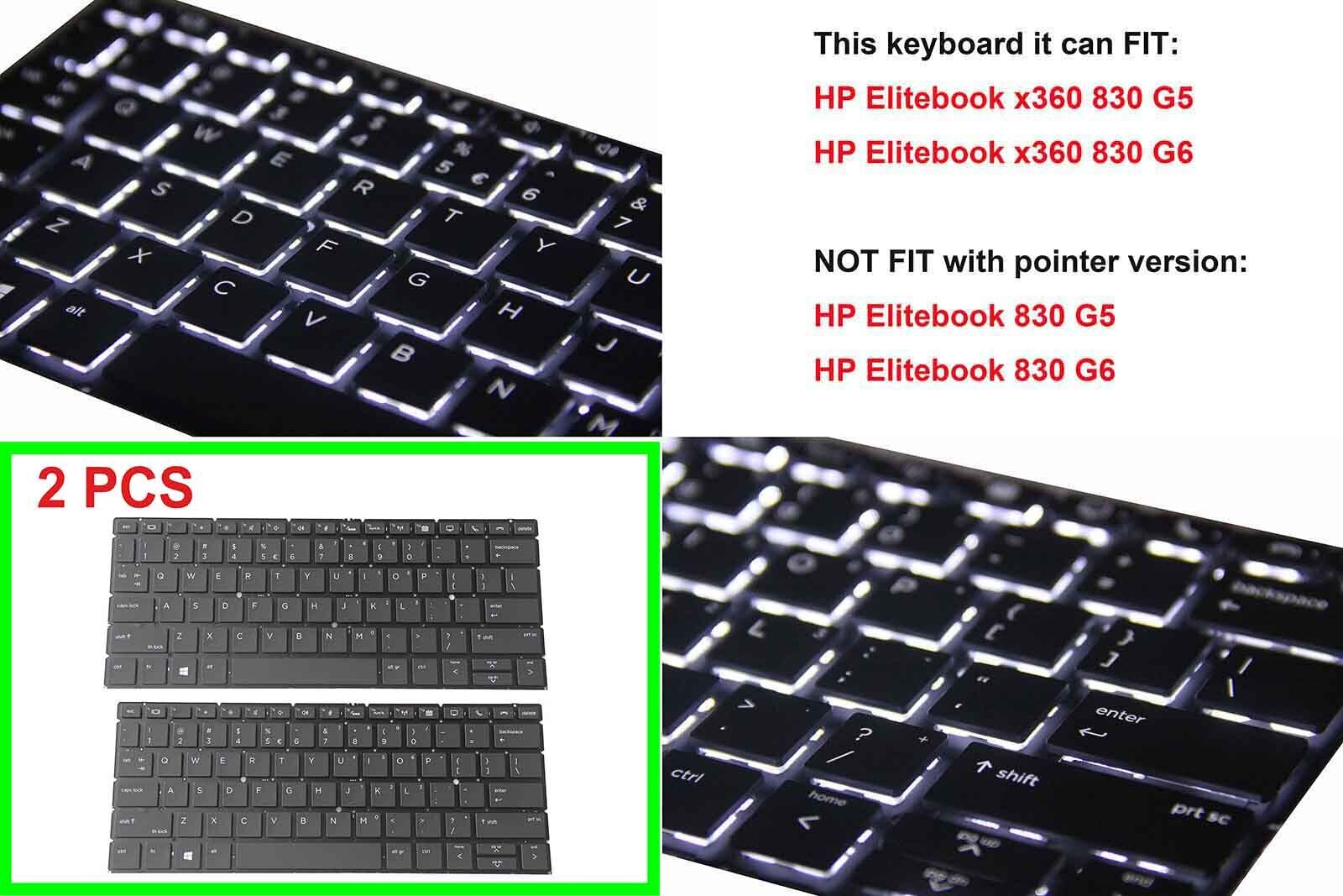 2pcs Durable US Keyboard for HP EliteBook x360 830 G5,x360 830 G6 2-in-1 Backlit