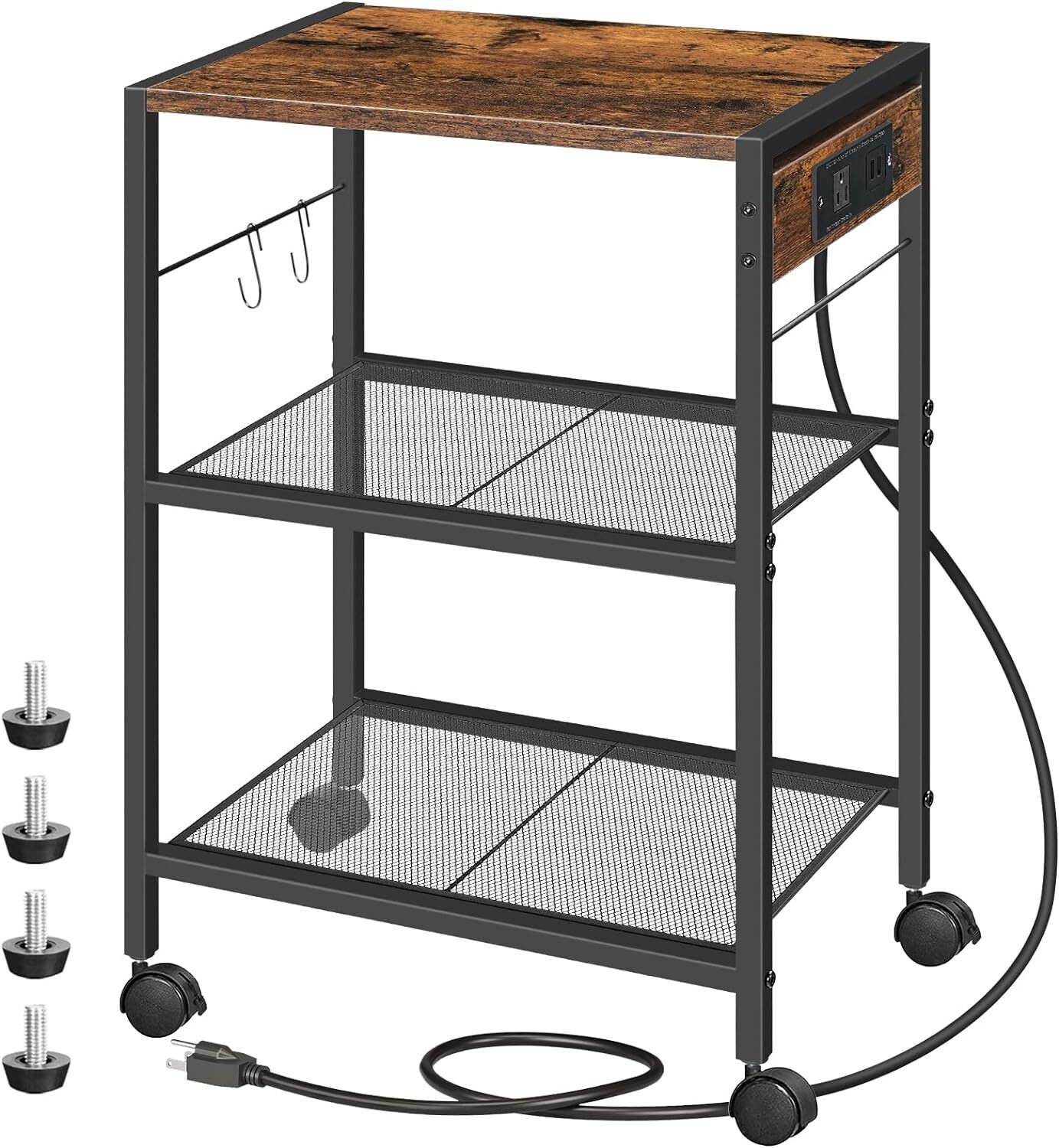 Printer Stand Mobile Printer Table Rolling Cart with Power Outlets and USB Ports