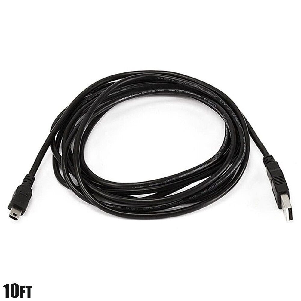 10FT USB Type A to USB Mini B 5-Pin Sync Data Cable Camera Phone Charger 28AWG
