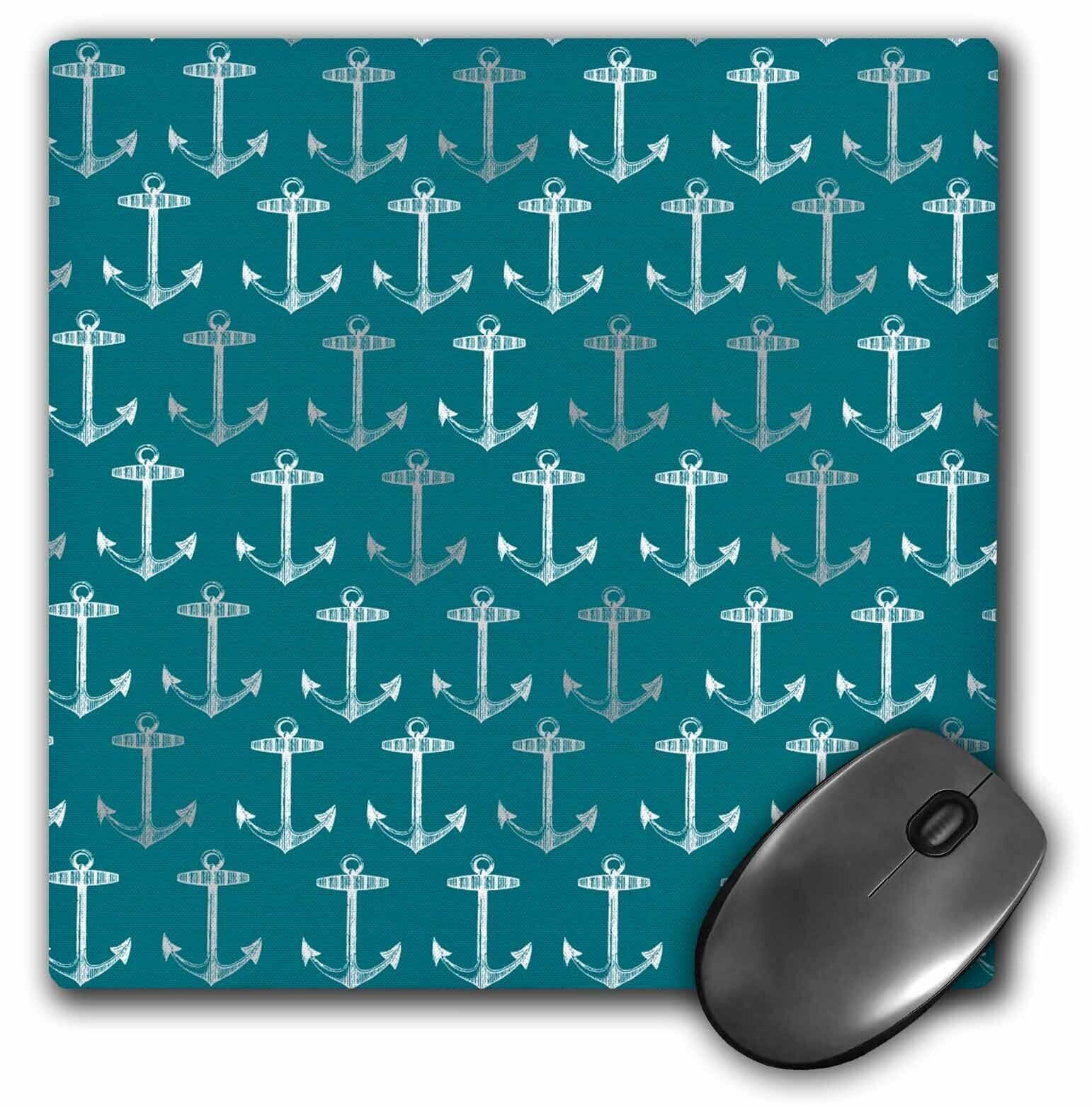 3dRose Teal blue anchor pattern - Vintage nautical turquoise sailor theme - aqua