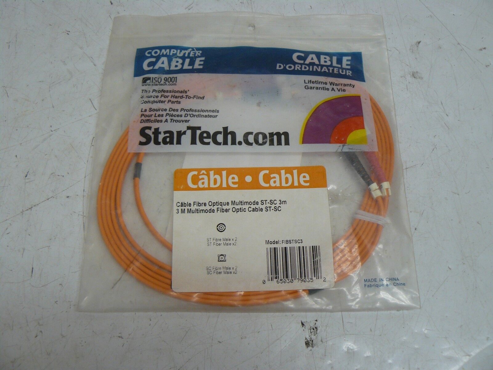 StarTech FIBSTSC3 3m multimode fiber optic cable ST-SC new