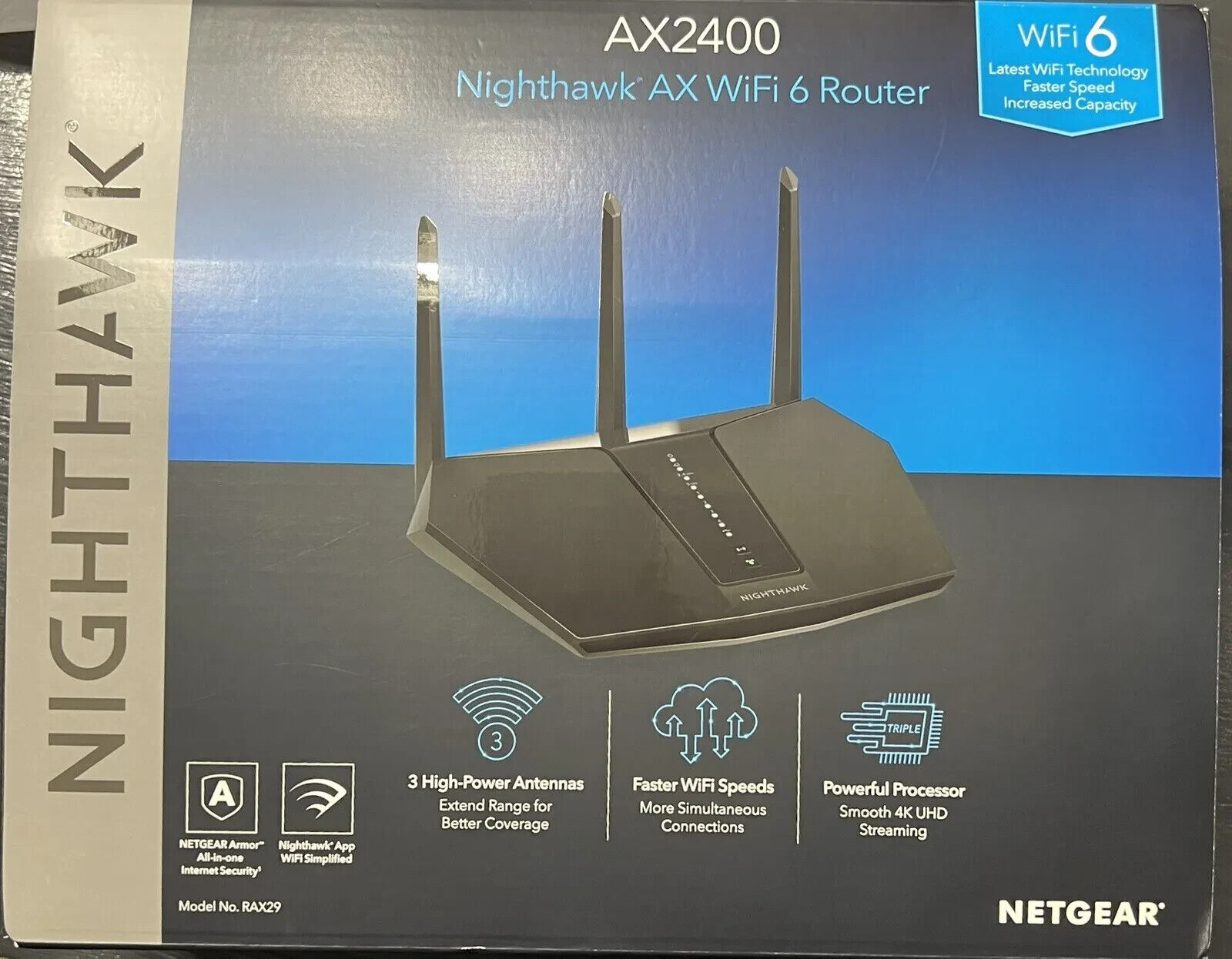 Netgear RAX29-100NAS Nighthawk AX2400 WiFi 6 Router OPEN BOX NEW. NEVER USED