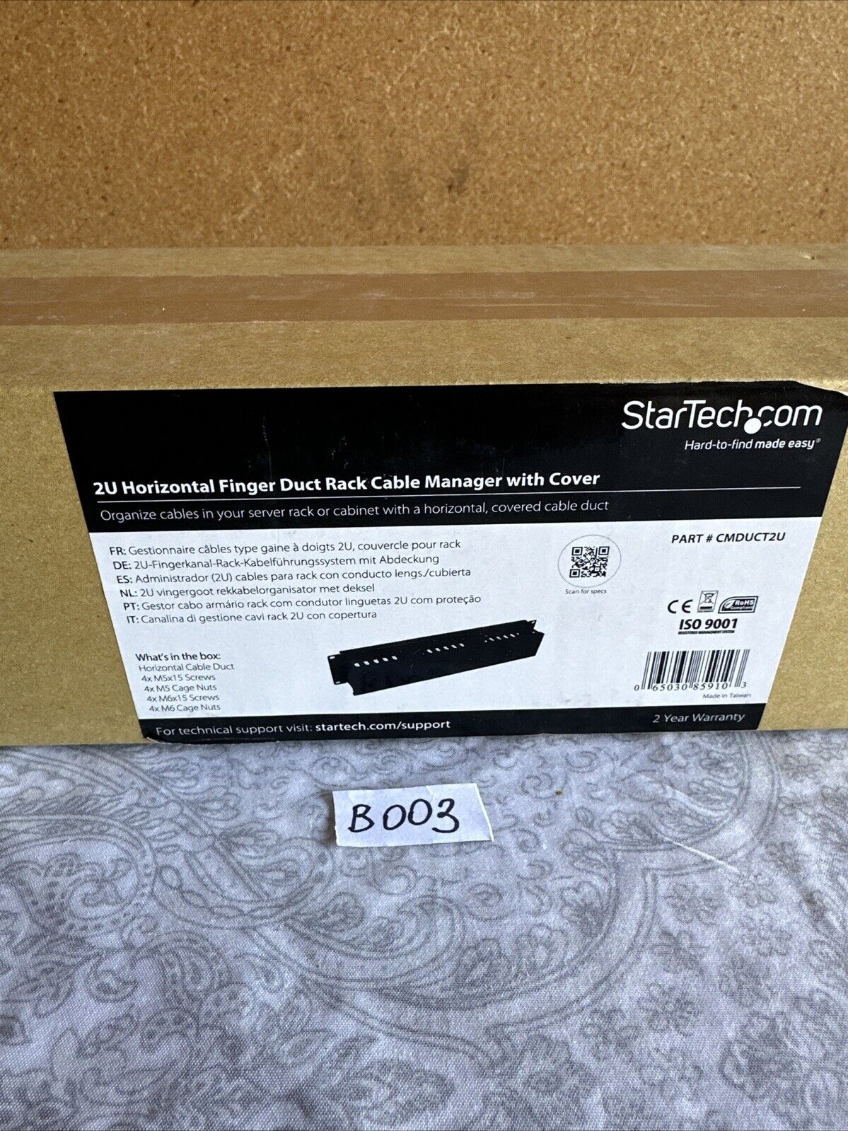 StarTech 2U Horizontal Finger Product Rack Cable Management Panel with Cover NEW