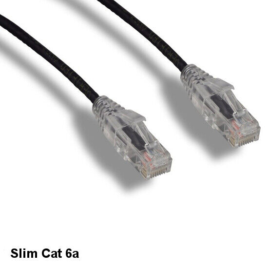 Kentek Black 3\' Slim Mini Cat6a Patch Cable 28AWG UTP Bare Copper Ethernet RJ45