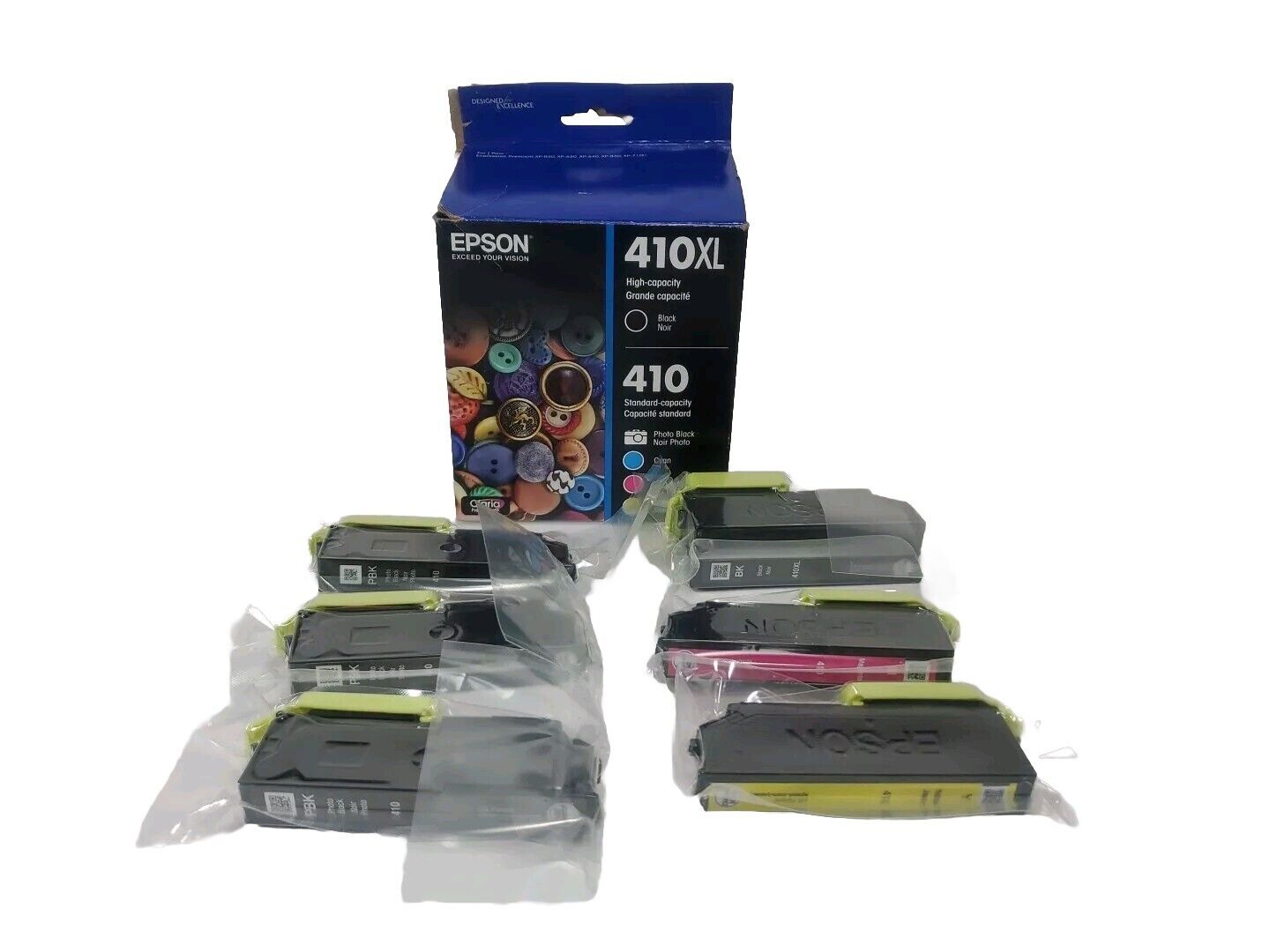 Genuine Epson 410/410XL Black & Color Combo Pack Cartridges T410XL-BCS Open Box