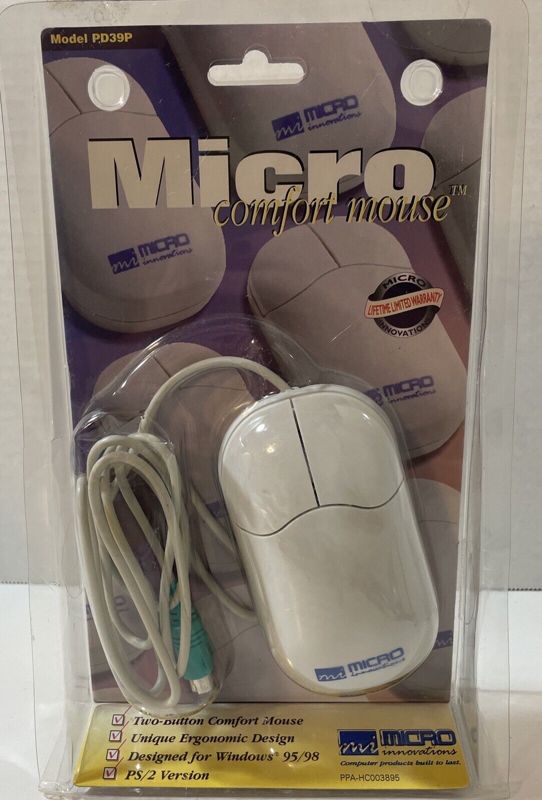 Vintage Micro Comfort Mouse PS/2 Model PD39P 1998 NOS Computer Accessories