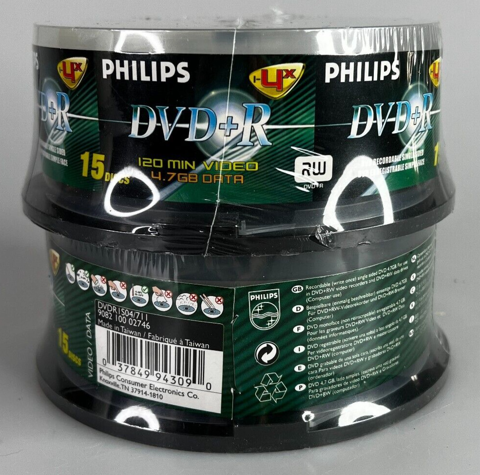 Set of 2 - 15 Discs PHILIPS DVD+R RW 1-4x - Blank Media - 4.7GB 120Min