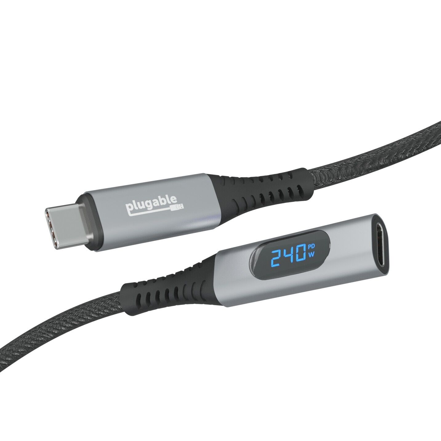 Plugable USB C Extension Cable with Power Meter, 240W, 3.3 ft