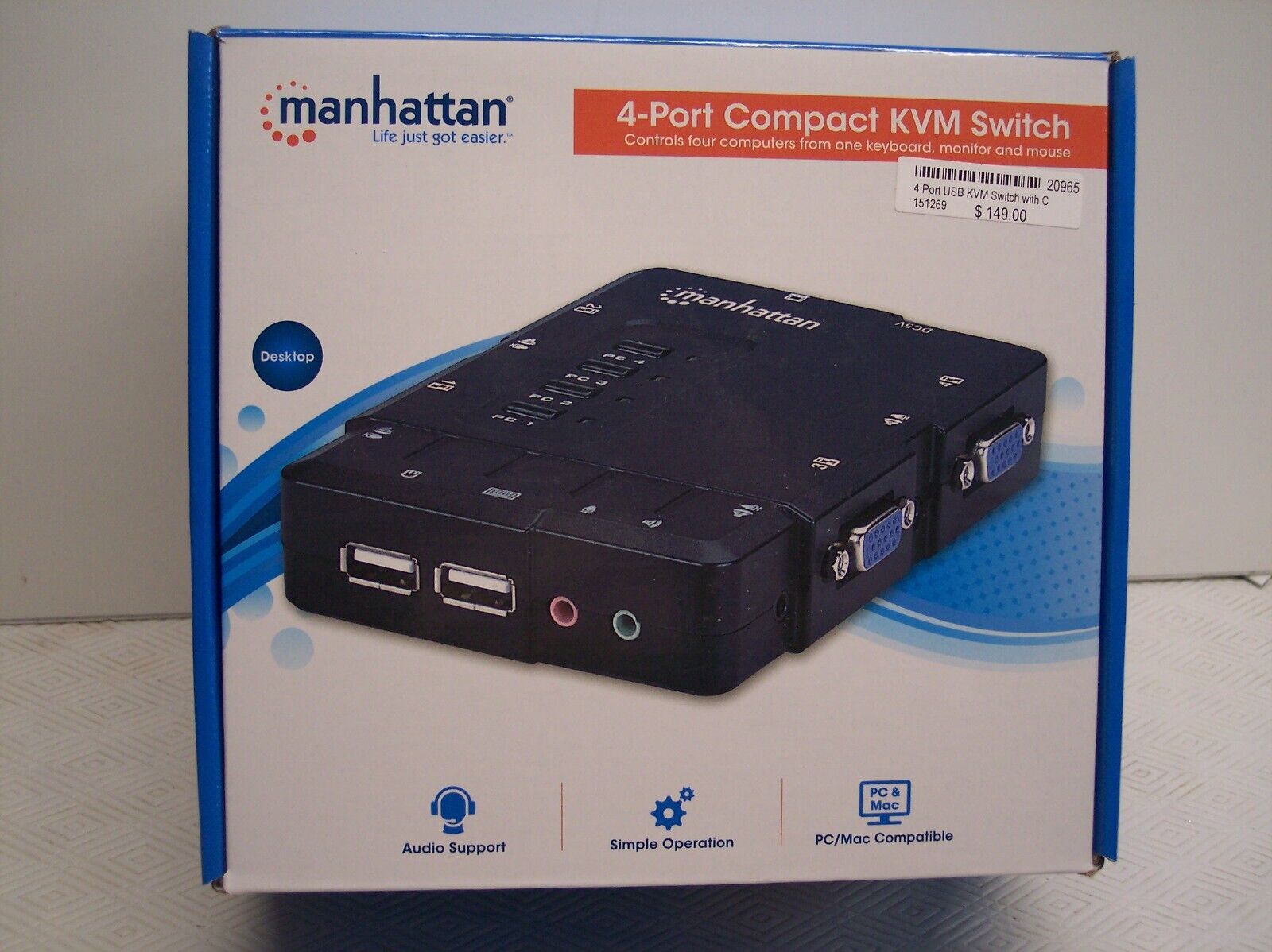  4-Port Compact KVM Switch with Remote Port Selector Manhattan #151269