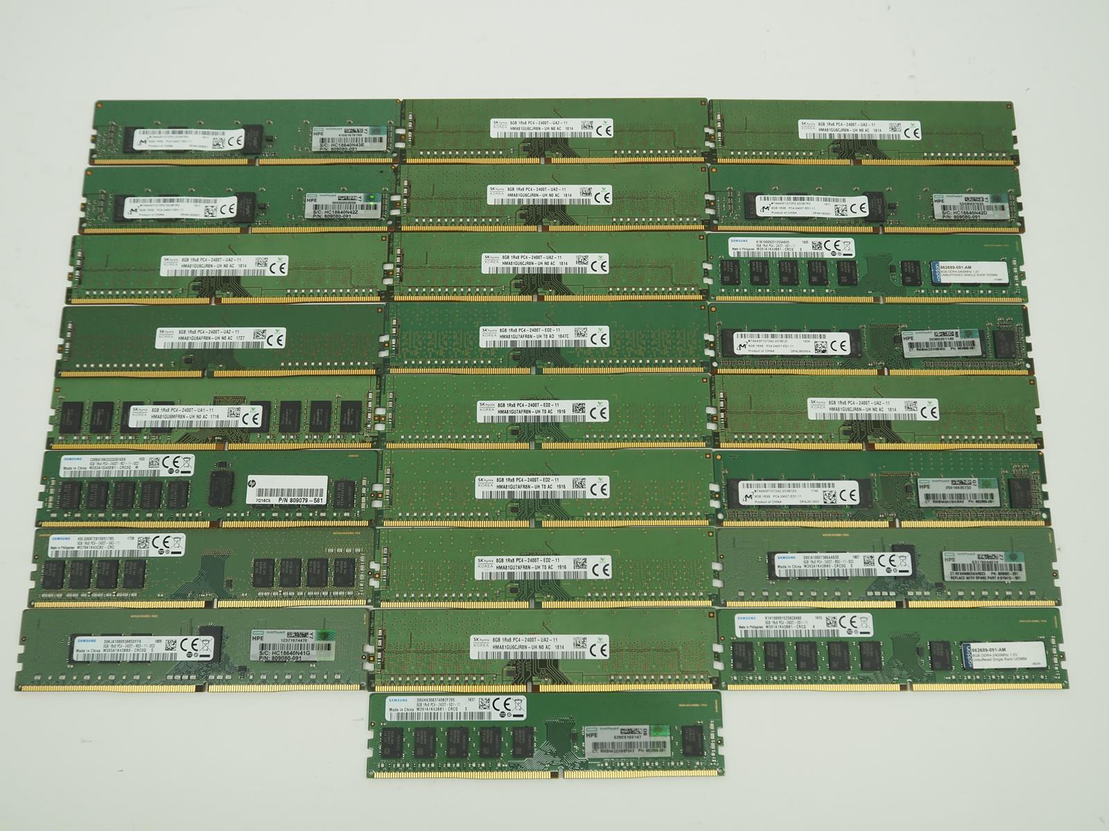 Lot of 25 8GB PC4-2400T Ram / Memory - Mixed Brand (Samsung,SK Hynix,etc.)