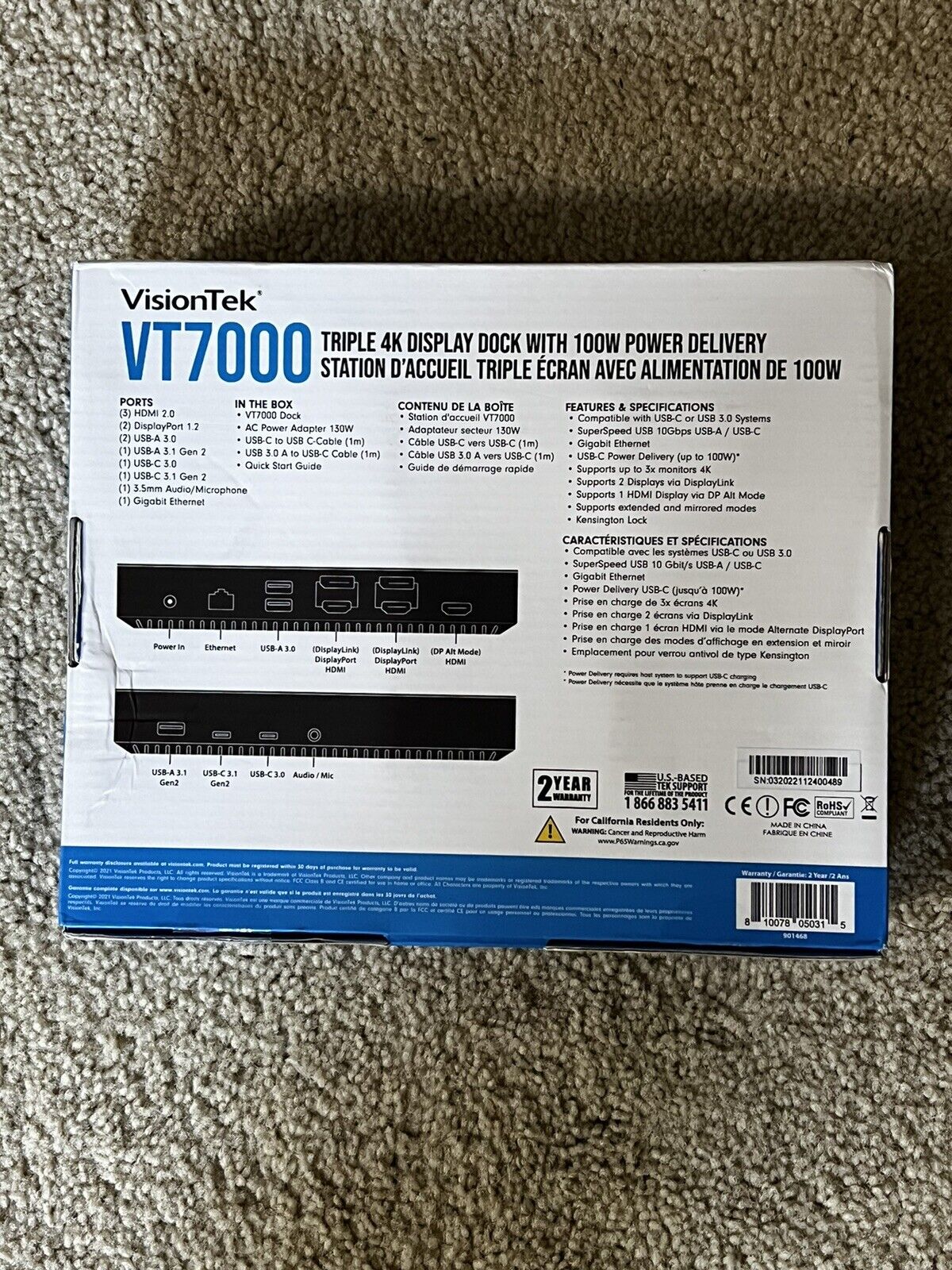 VisionTek VT7000 3x Display 4K USBC Docking Station 100W Power Delivery - 901468