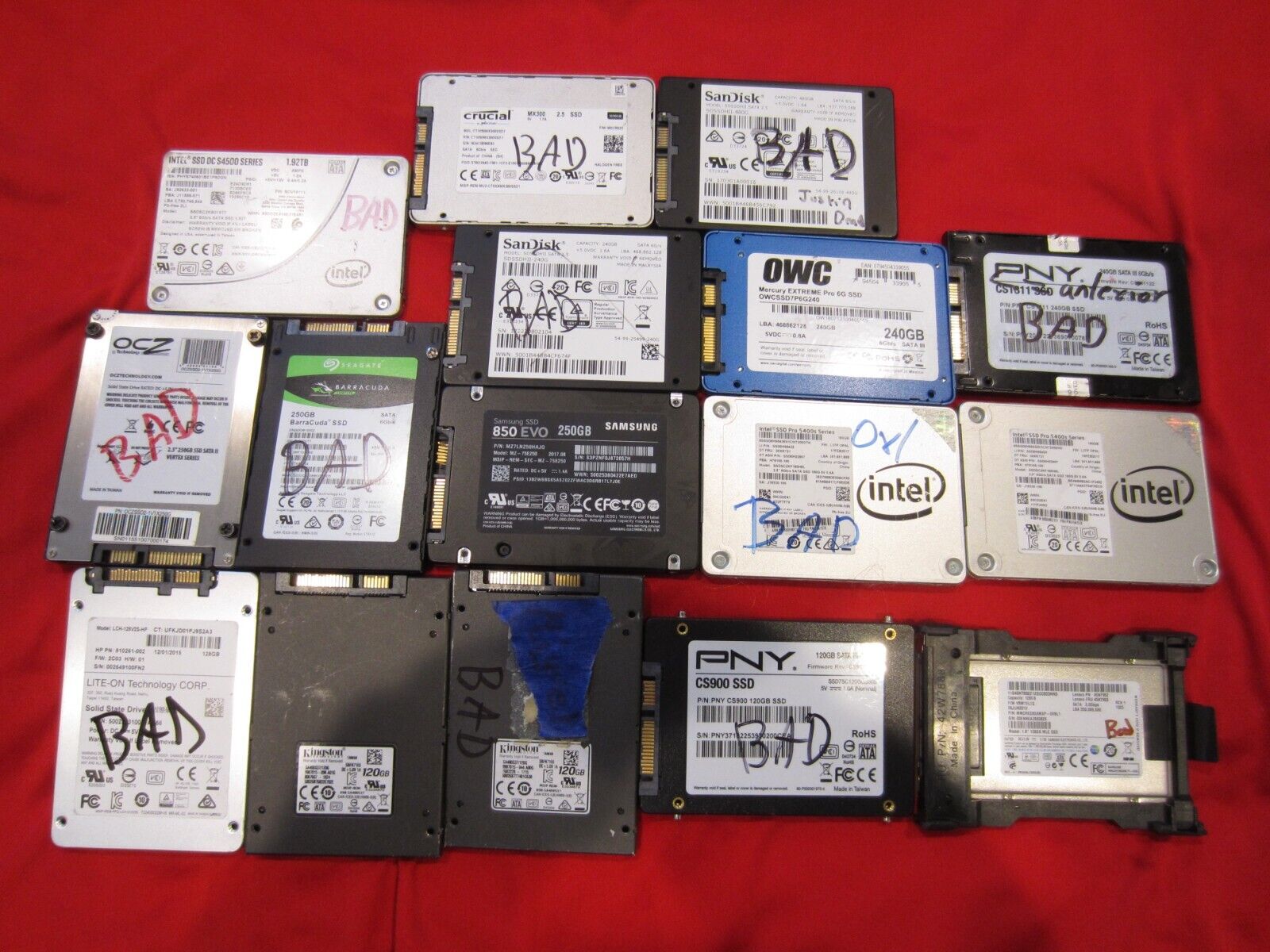 Lot of 16pcs Samsung,Kingston,Intel 250GB/480GB/1.05TB/1.92TB SATA III 6.0GB/s