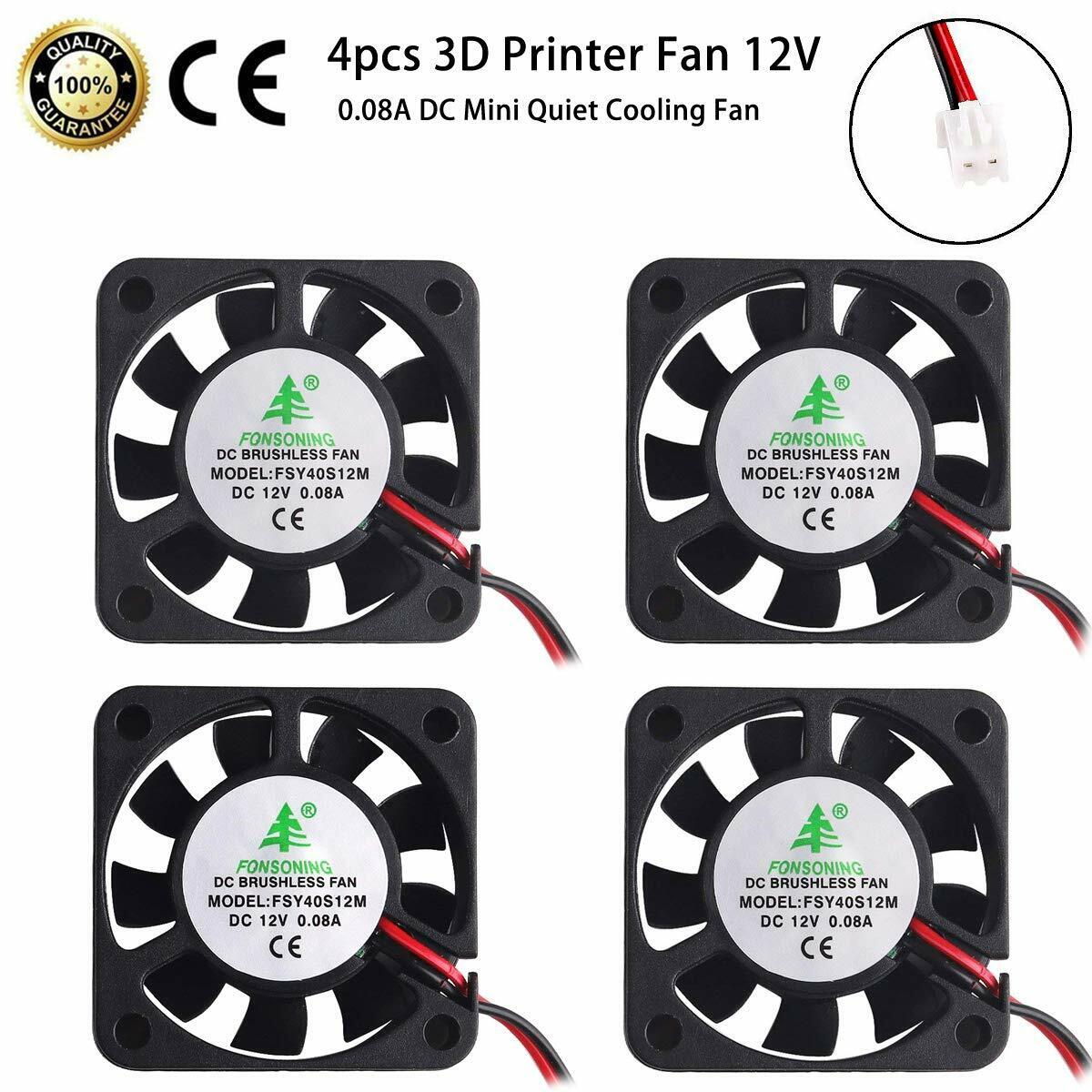 4 Pcs 3D Printer Fan 12V 0.08A DC Mini Quiet Cooling Fan 40X40mm with 28cm Cable
