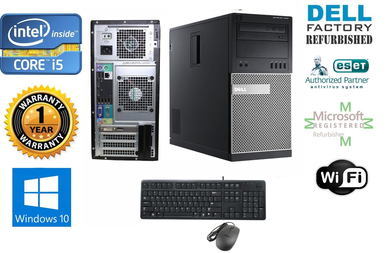 Dell 7010 TOWER i5 2400 8GB 120gb SSD Win 10 Pro 64+MONITOR 27
