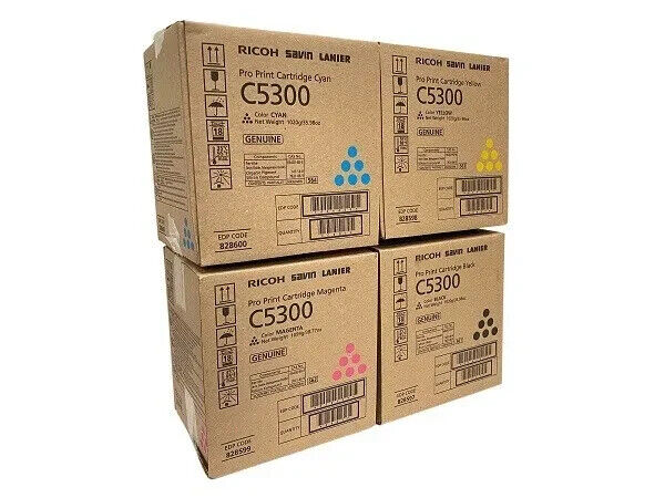 NEW Sealed Boxes Genuine Ricoh C5300 Toner Set 828597, 828598, 828599, 828600