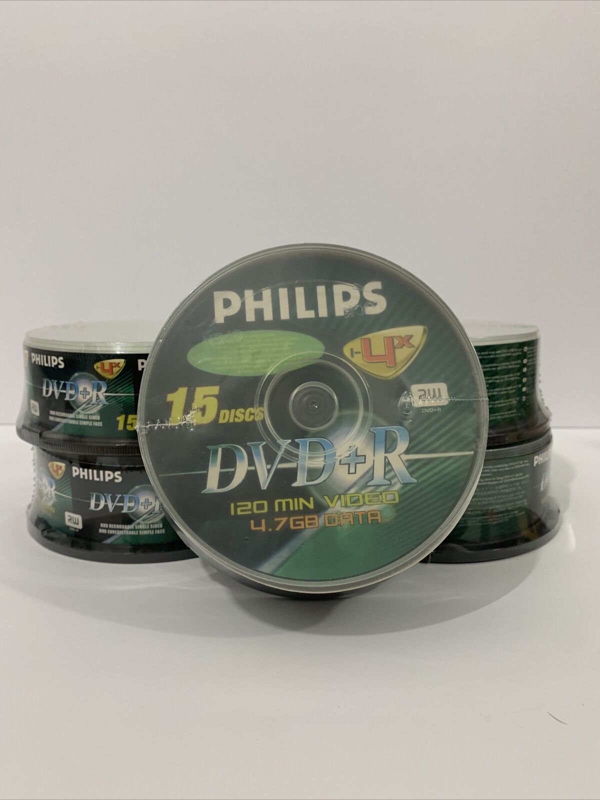LOT OF 5 - New PHILIPS DVD+R DVDR  1-4x 15 Discs Blank Disc Media 4.7GB 120Min