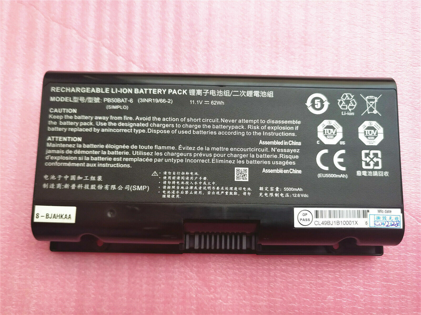Genuine 11.1v 62Wh PB50BAT-6 PB71RF-G Battery for Clevo 3INR19/66-2 PB51RF-G
