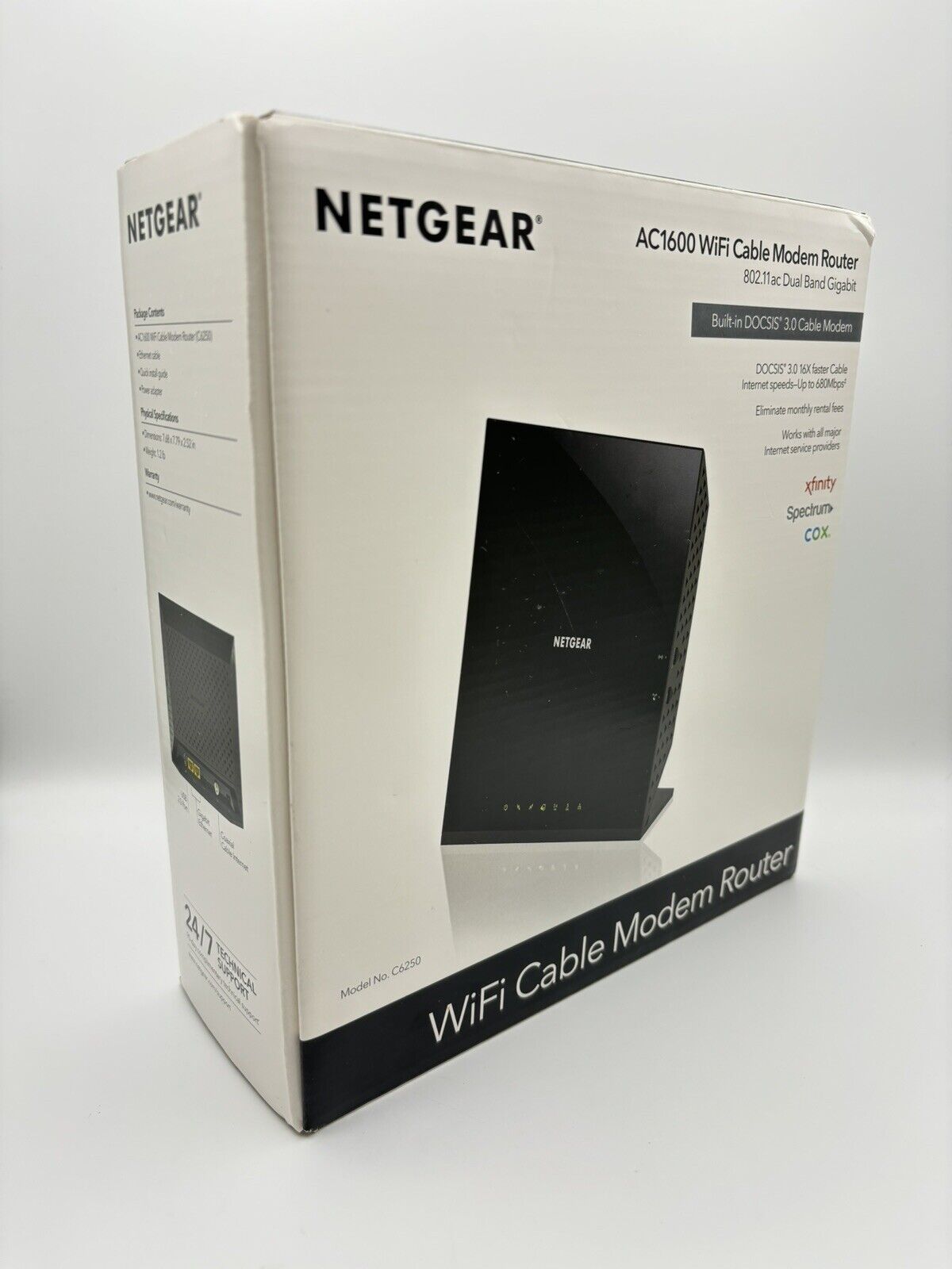 NETGEAR AC1600 WiFi Cable Modem Router Combo C6250 100NAS New • Replaces Rentals