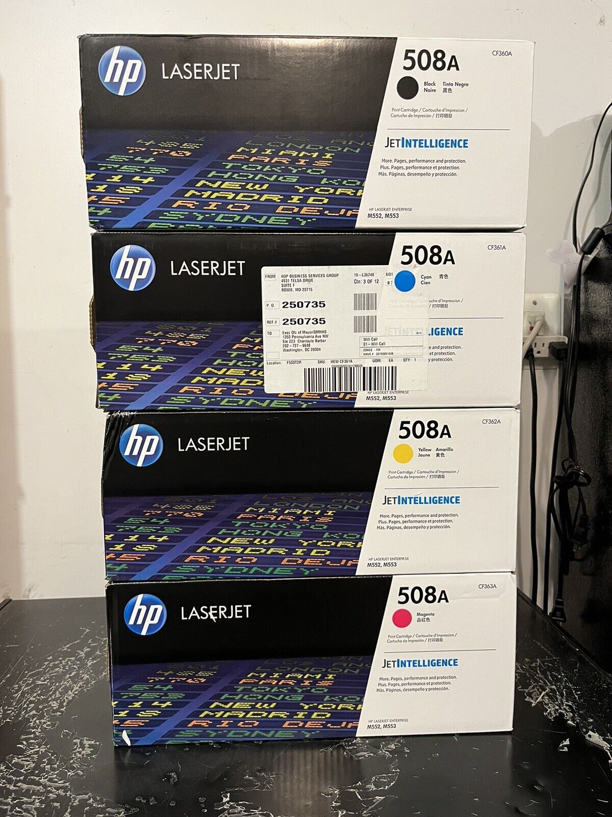 Set of 4 New Genuine HP 508A BCYM Toner Cartridges CF360A CF361A CF362A CF363A