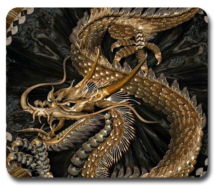 GOLDEN DRAGON - Mousepad / Mouse pad -  Inspired by D&D Dungeons & Dragons GIFT