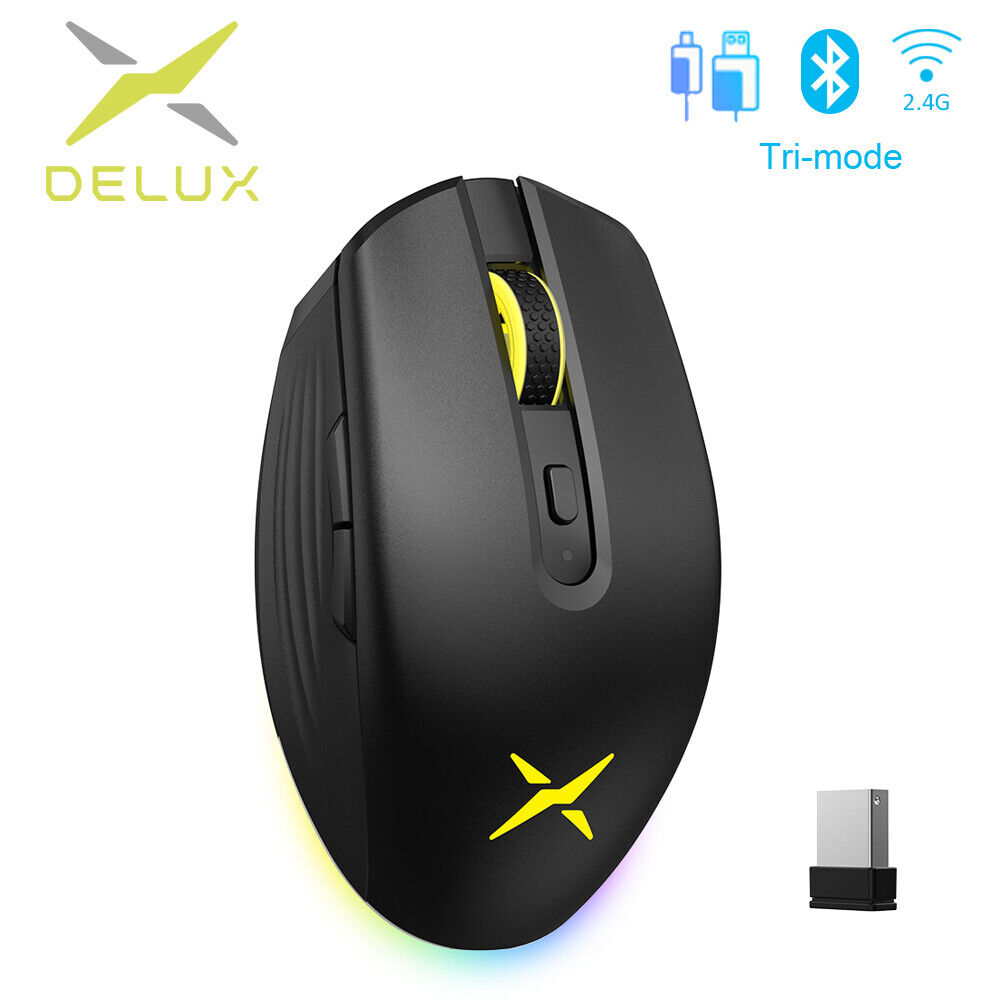 DELUX M820DC 16000DPI 40ACC Rechargeable Bluetooth Wired Wireless Gaming Mouse