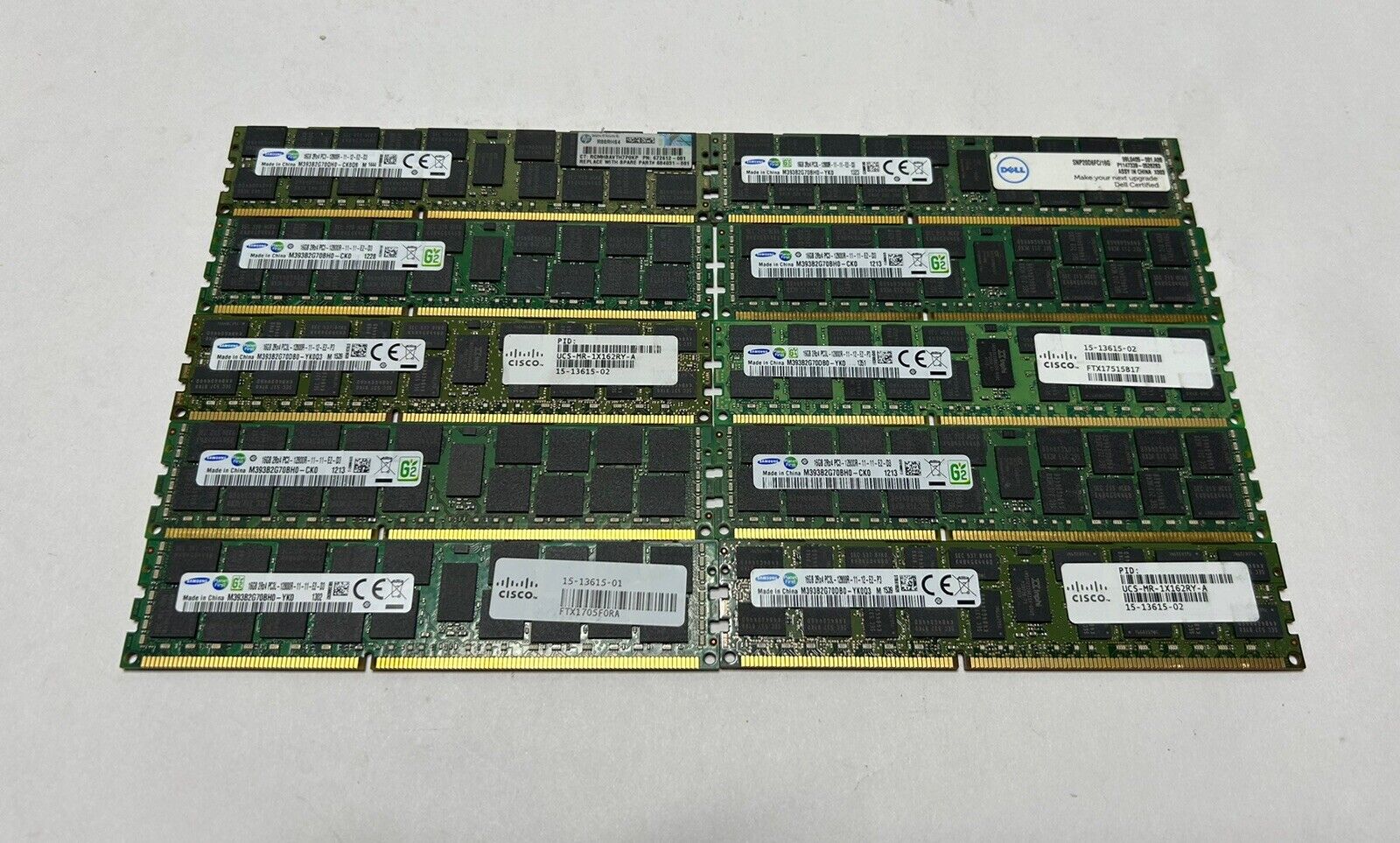 Lot of 10 Samsung 16GB 2Rx4 DDR3-1600 PC3-12800 RDIMM ECC Server Memory RAM