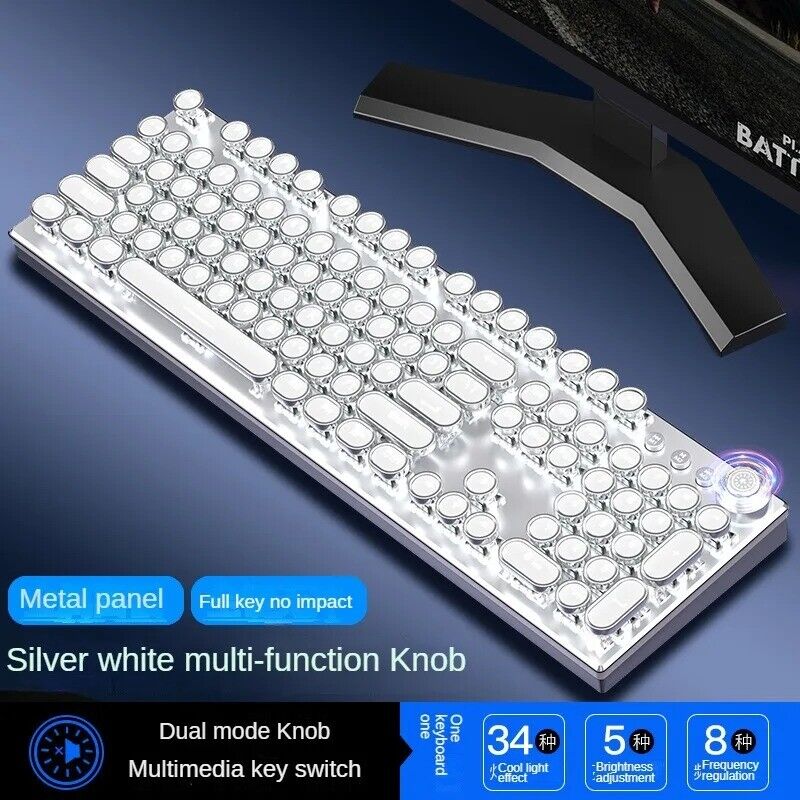 Retro Punk K820 Mechanical Keyboard RGB Backlit Plated Keycap Gaming 104 Keys