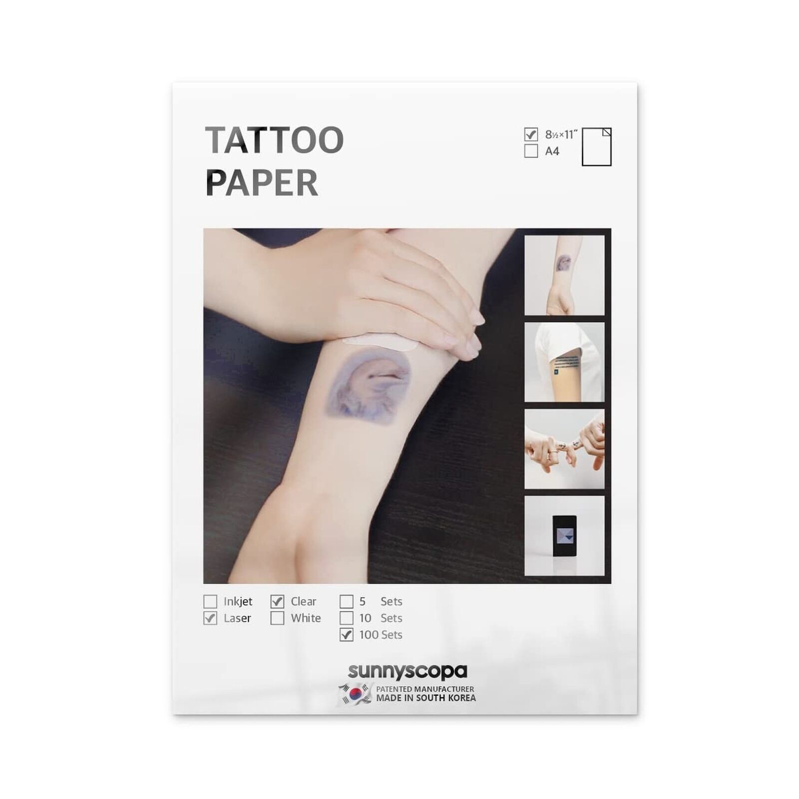 Sunnyscopa Printable Temporary Tattoo Paper for LASER printer - US LETTER SIZ...