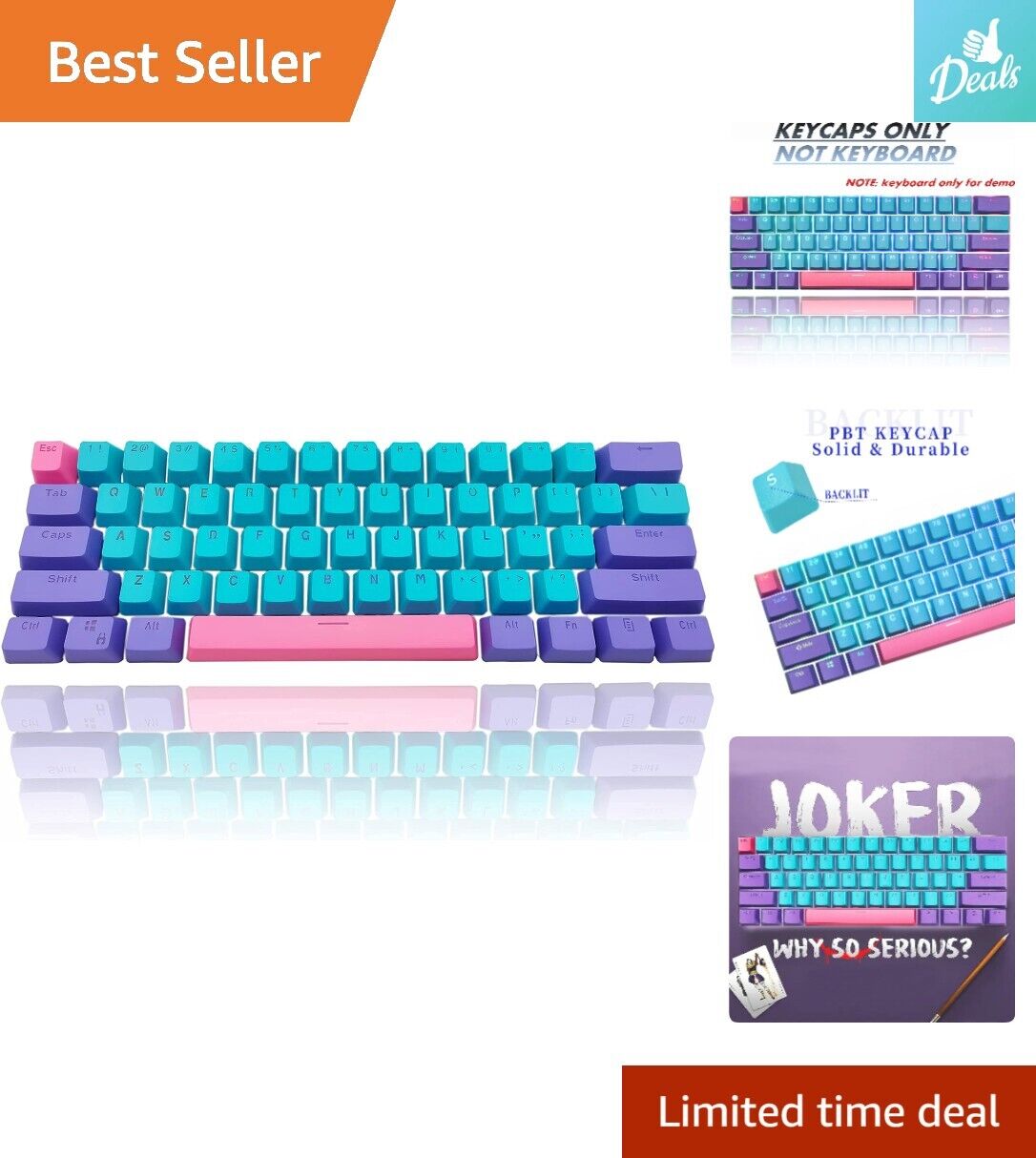 RGB Keycaps Set - 61 Keys - Cherry MX Compatible - GK61/SK61/Joker - Durable