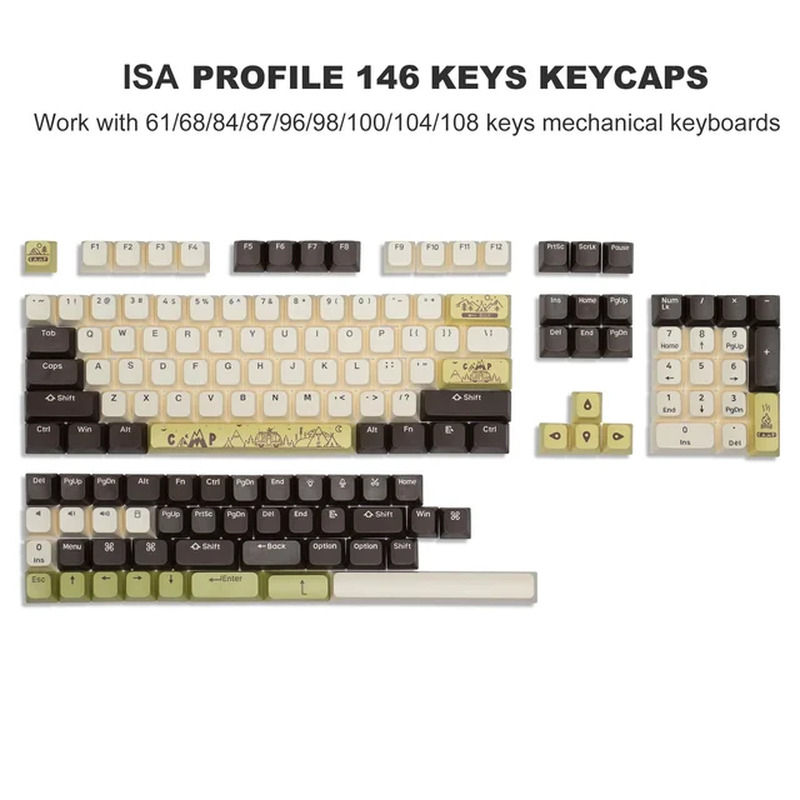 189 Key PBT Keycap Double-Shot Green White ISA Keycaps Kit Backlit Cap Cherry MX