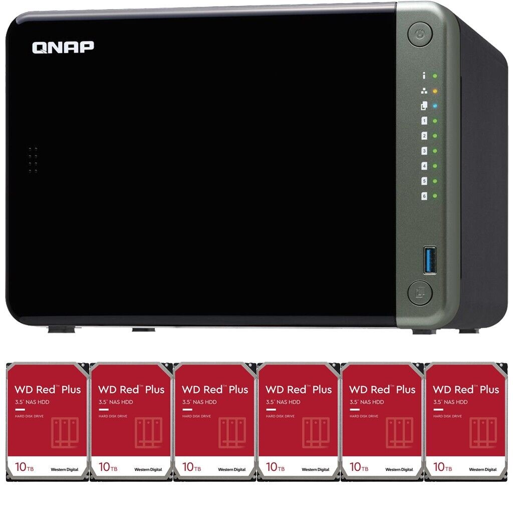 QNAP TS-653D 6-Bay 8GB RAM 60TB (6x10TB) Western Digital NAS Drives