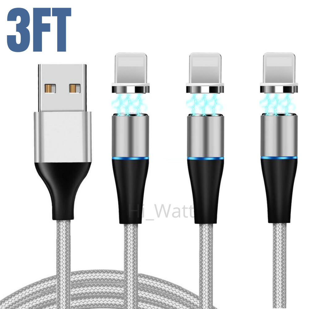 3Pack 3Ft 6Ft Magnetic Fast Charger USB Cable For Apple iPhone iPad Charger Cord