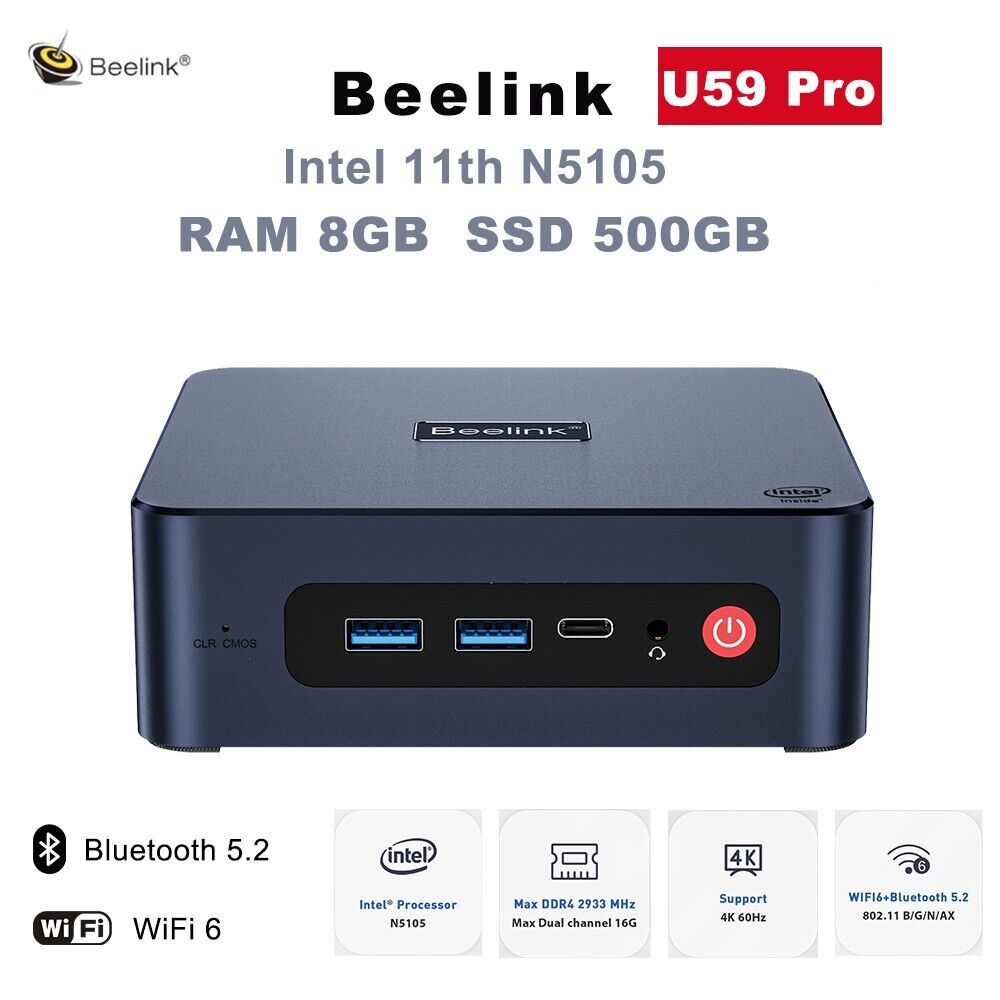 Beelink U59 Pro Intel 11th N5105 gaming office home mini pc 8GB 500GB WiFi6 pc
